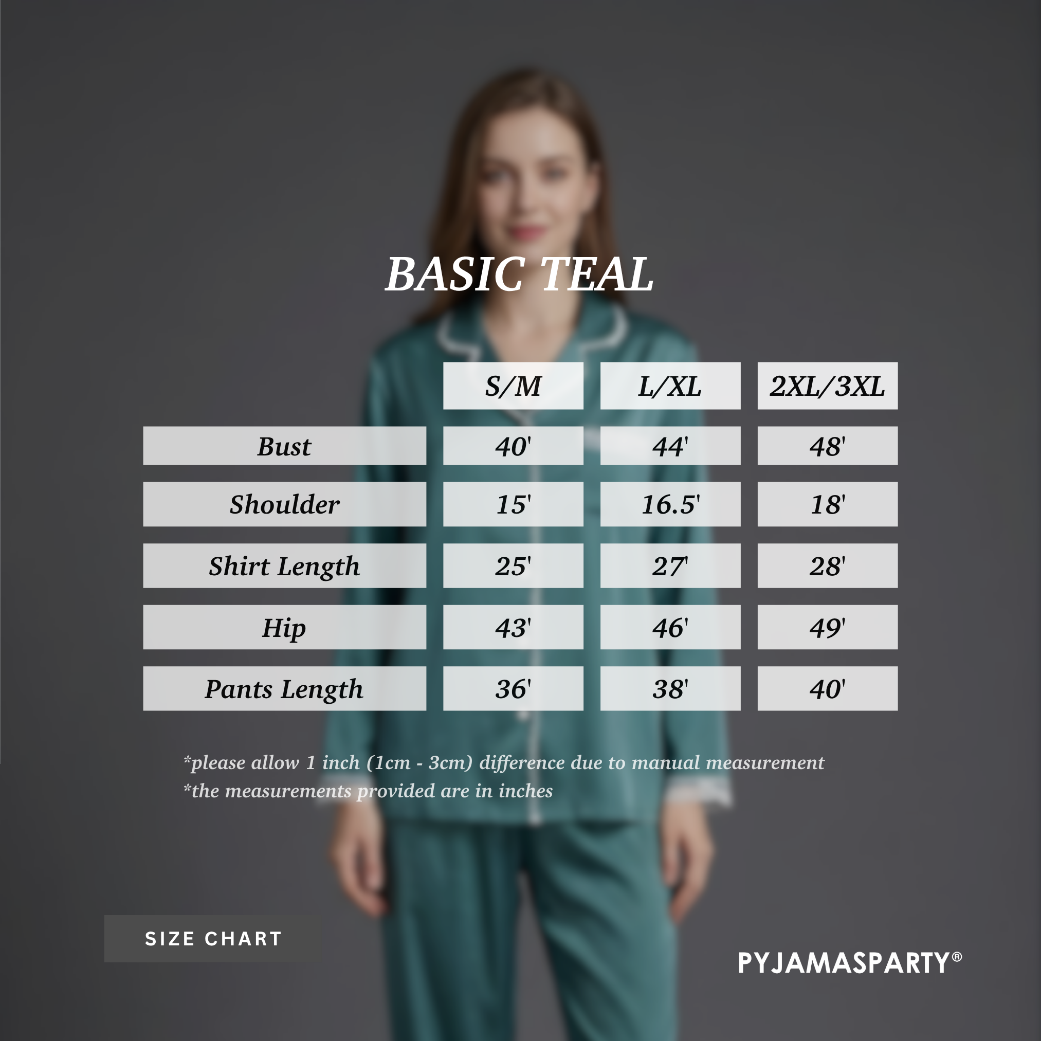 Basic Teal - Size Chart (New)