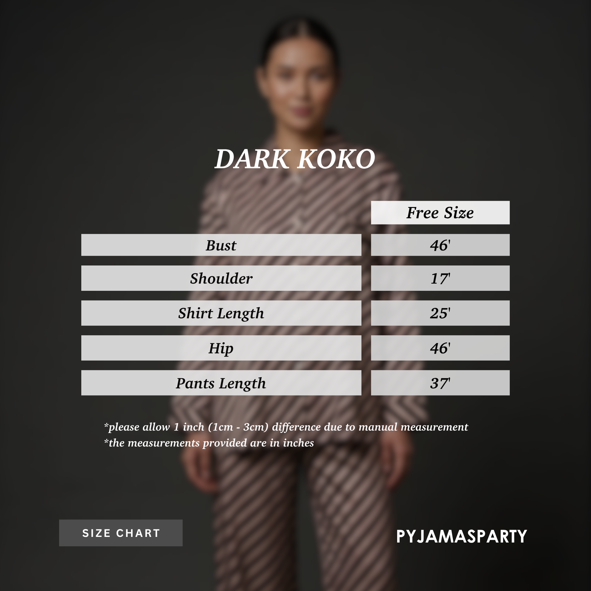 Dark Koko  - Size Chart