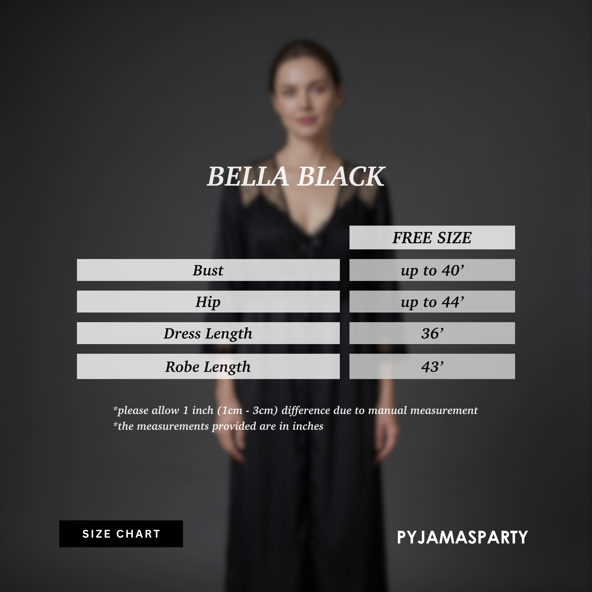 Bella Black - Size Chart
