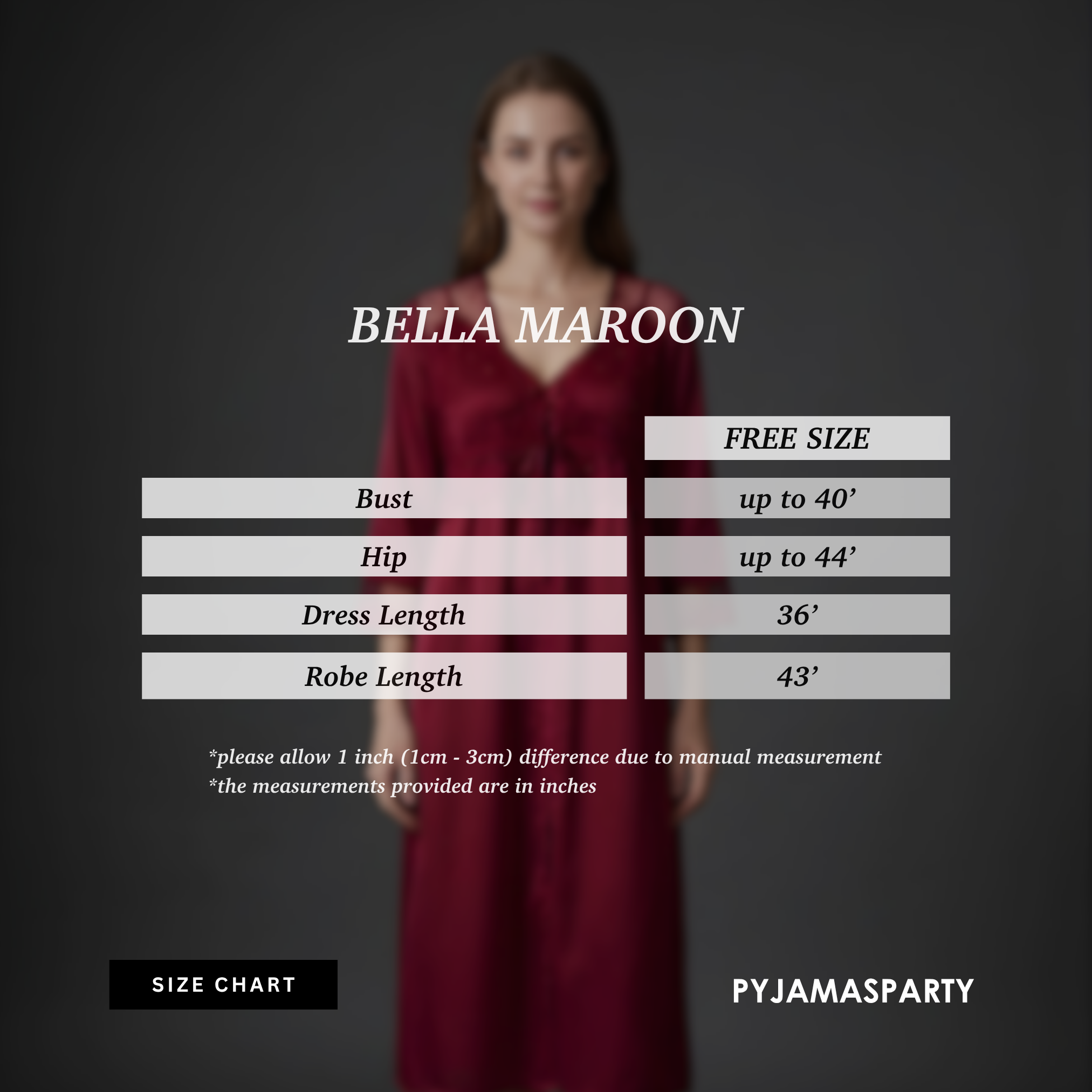 Bella Maroon - Size Chart