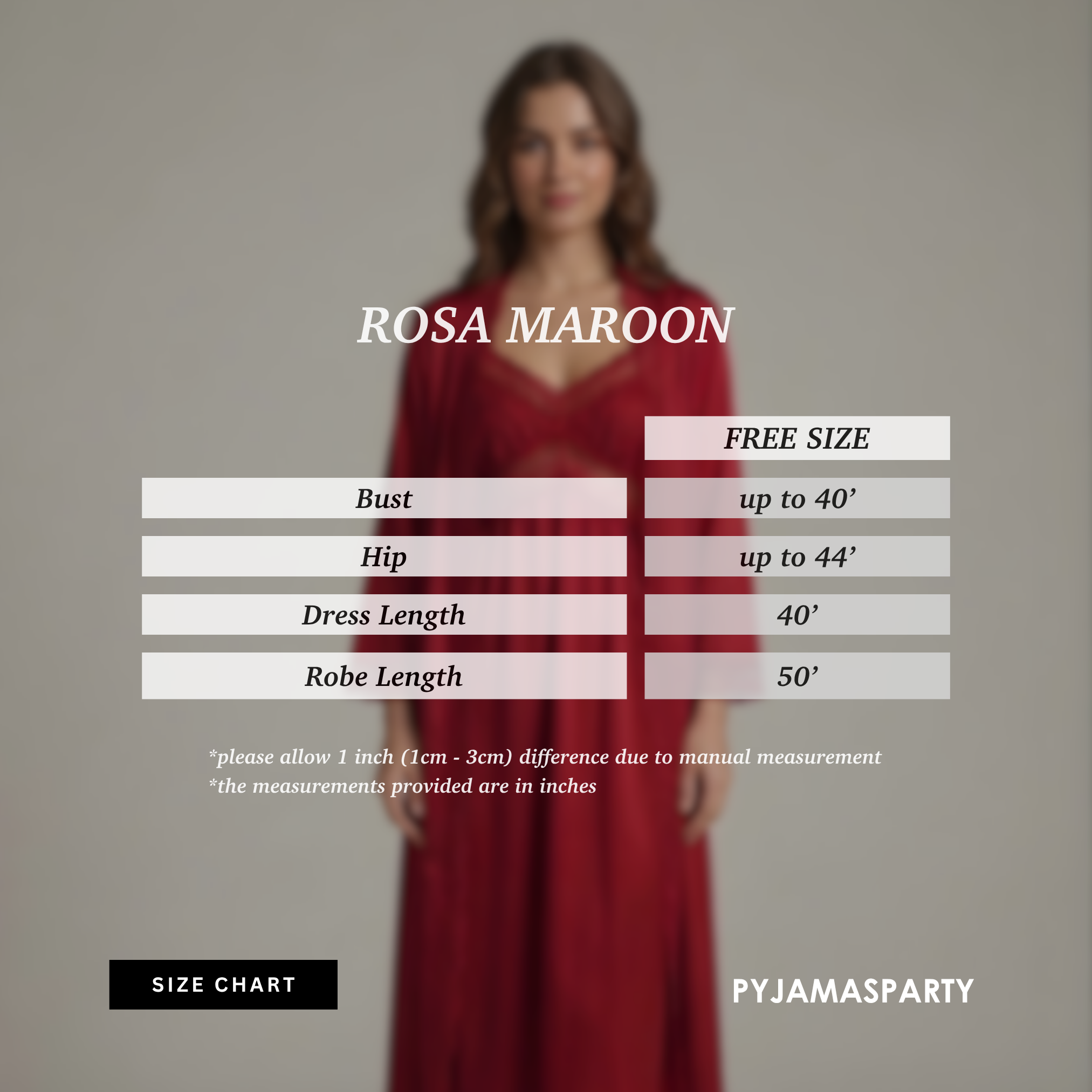 Rosa Maroon  - Size Chart