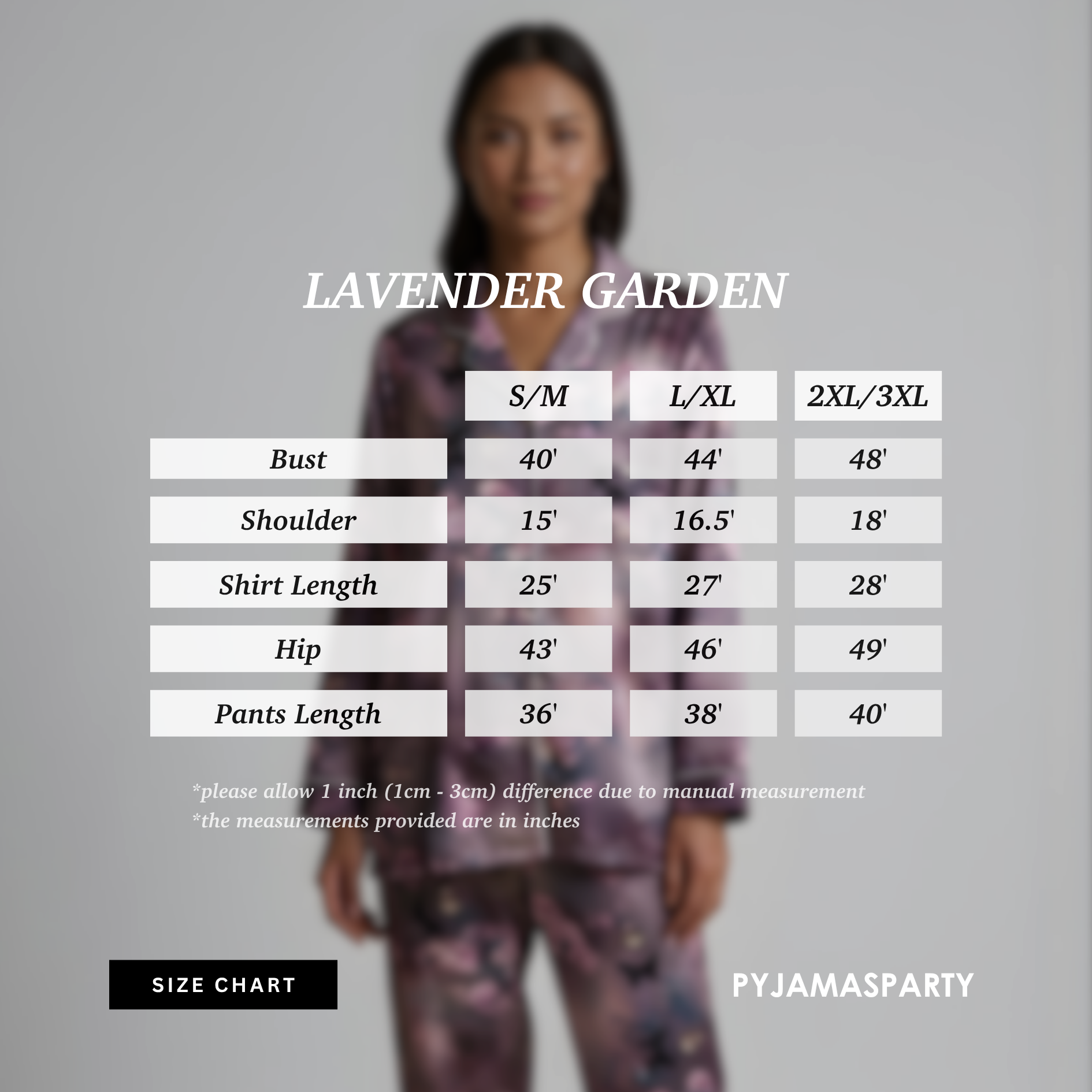 Lavender Garden - Size Chart