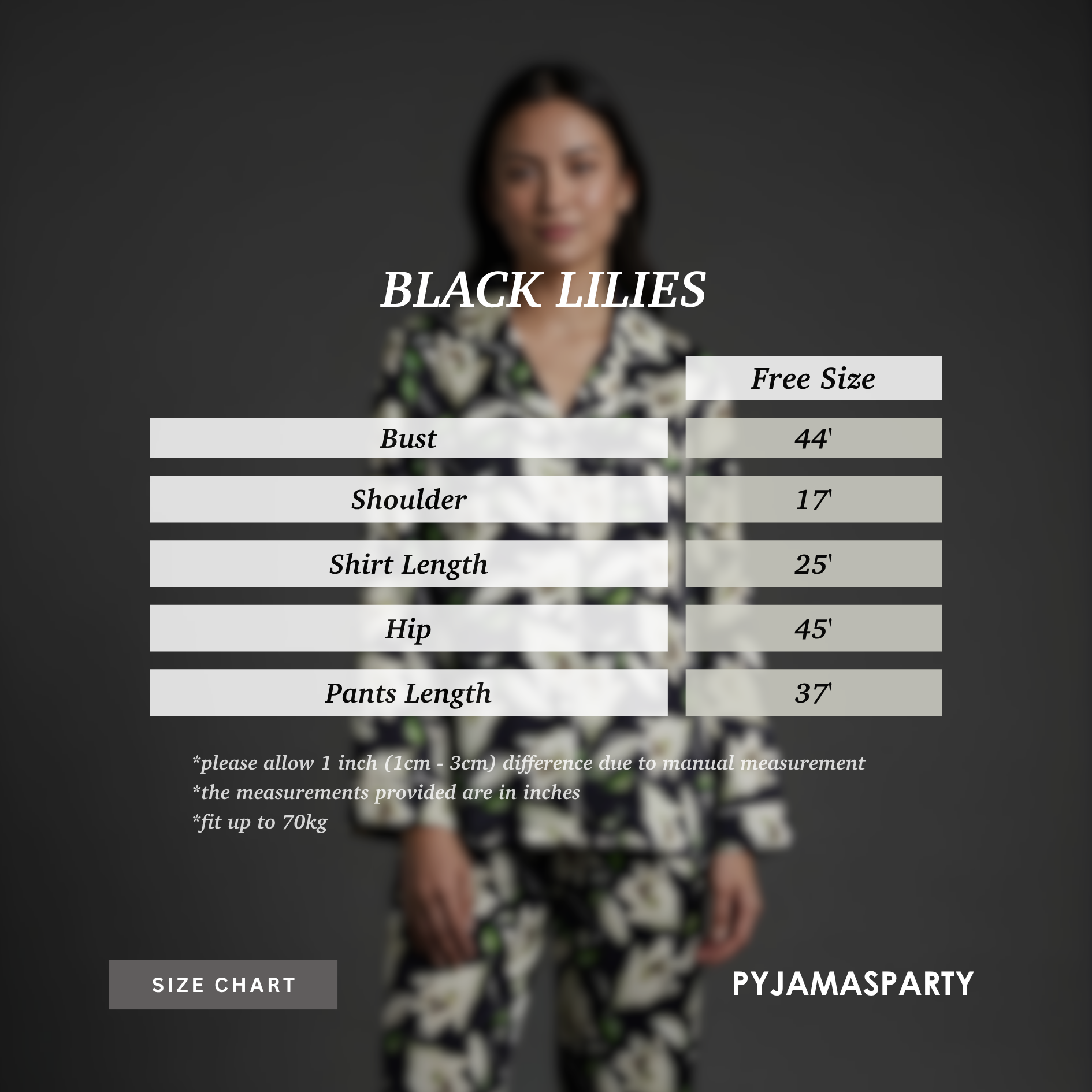 Black Lilies - Size Chart