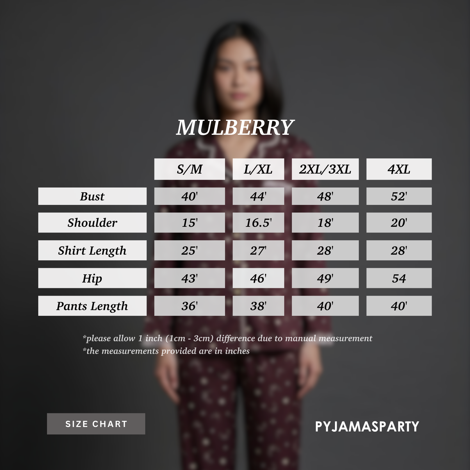 Mulberry - Size Chart