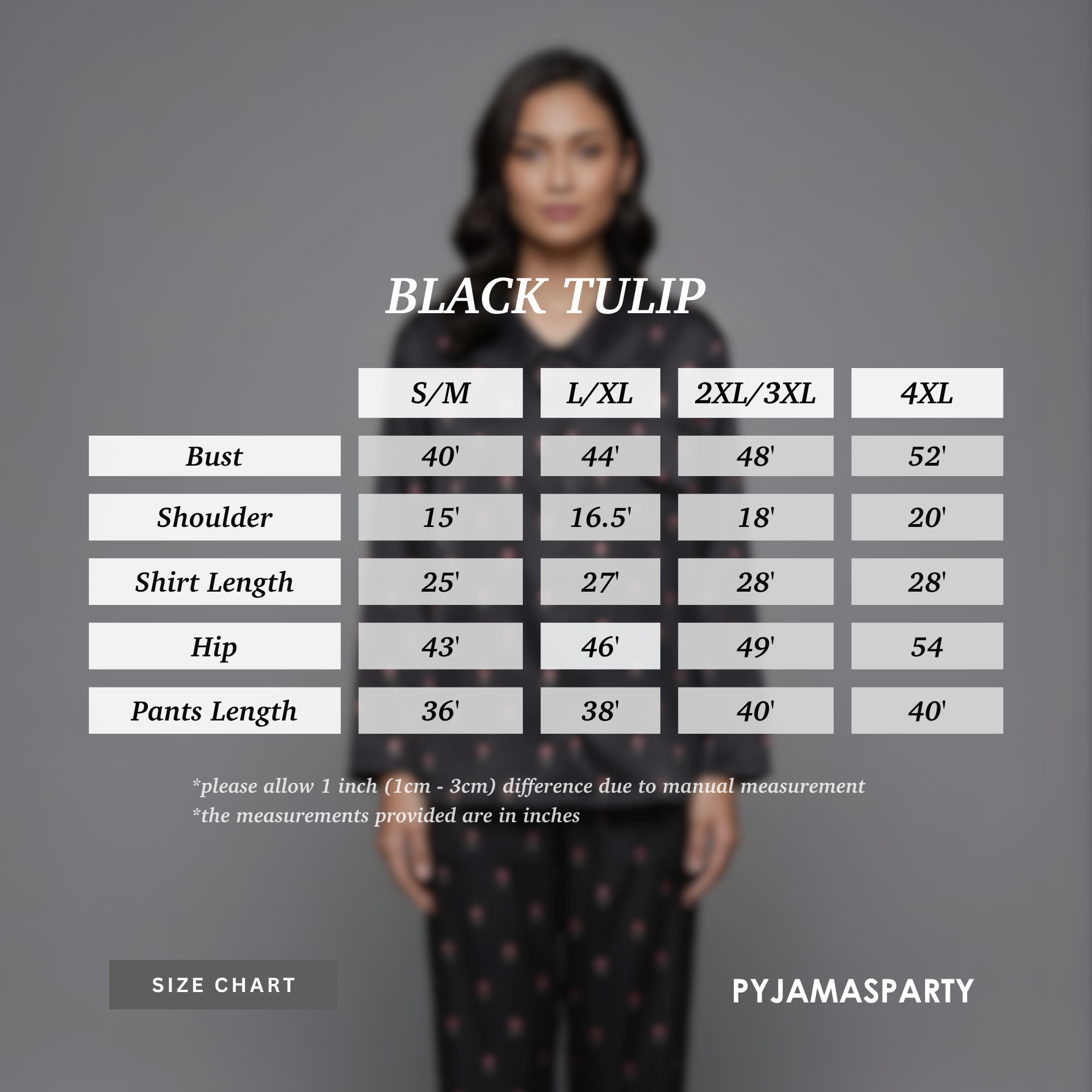 Black Tulip - Size Chart