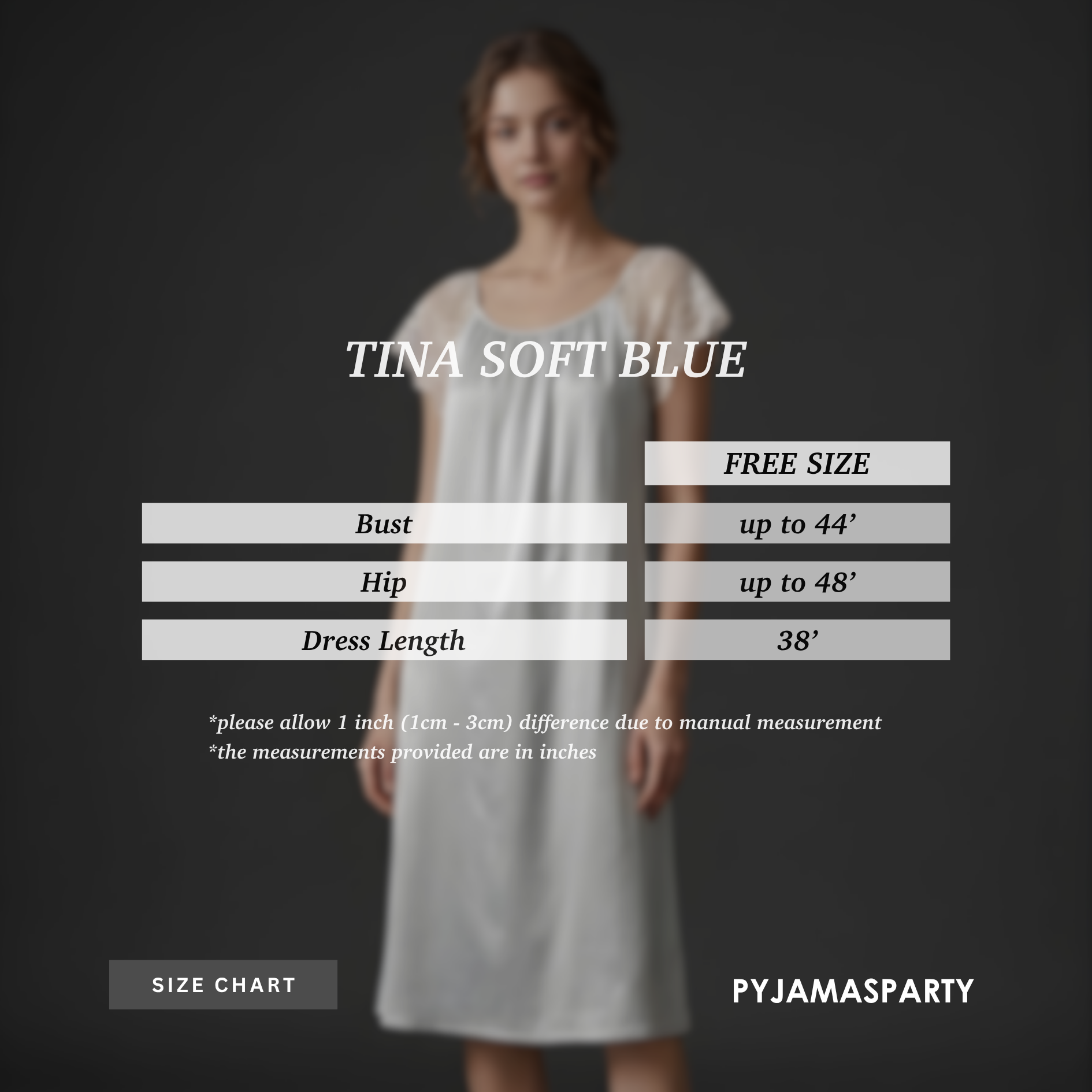 Tina Soft Blue - Size Chart