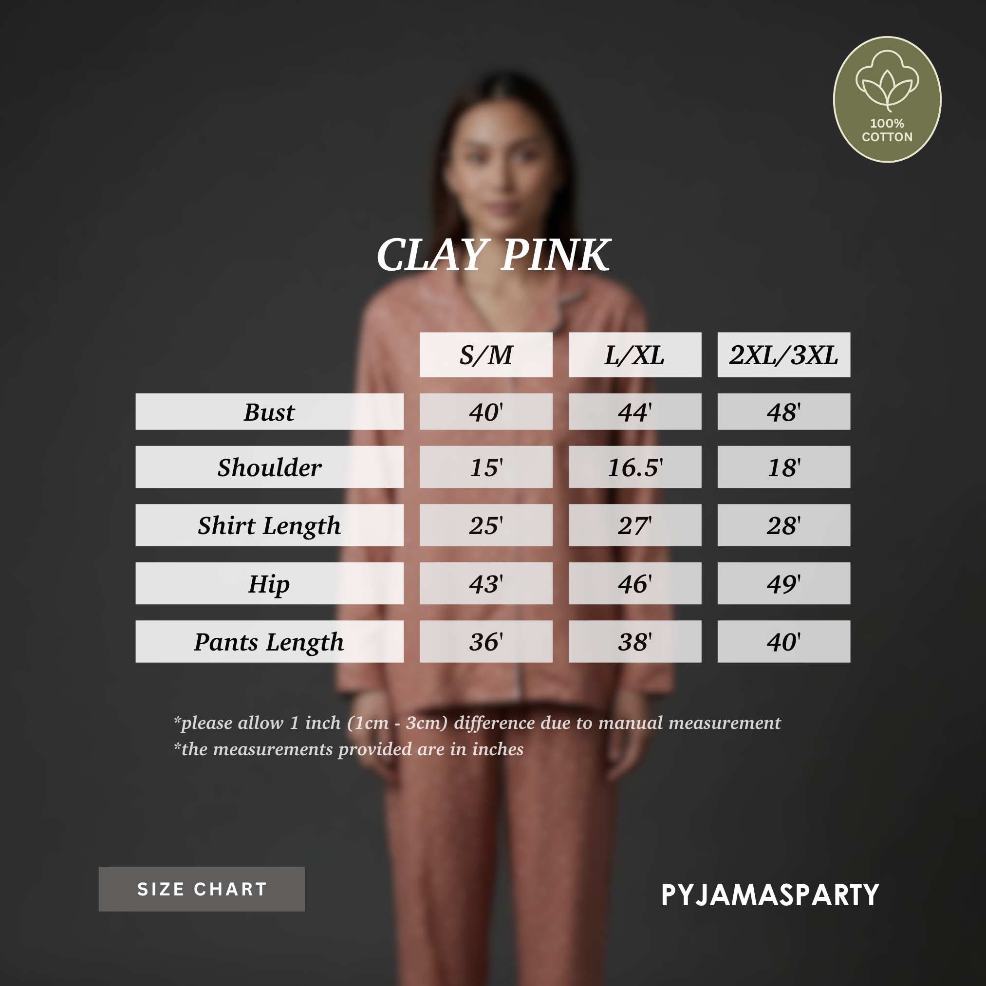 Clay Pink - Size Chart