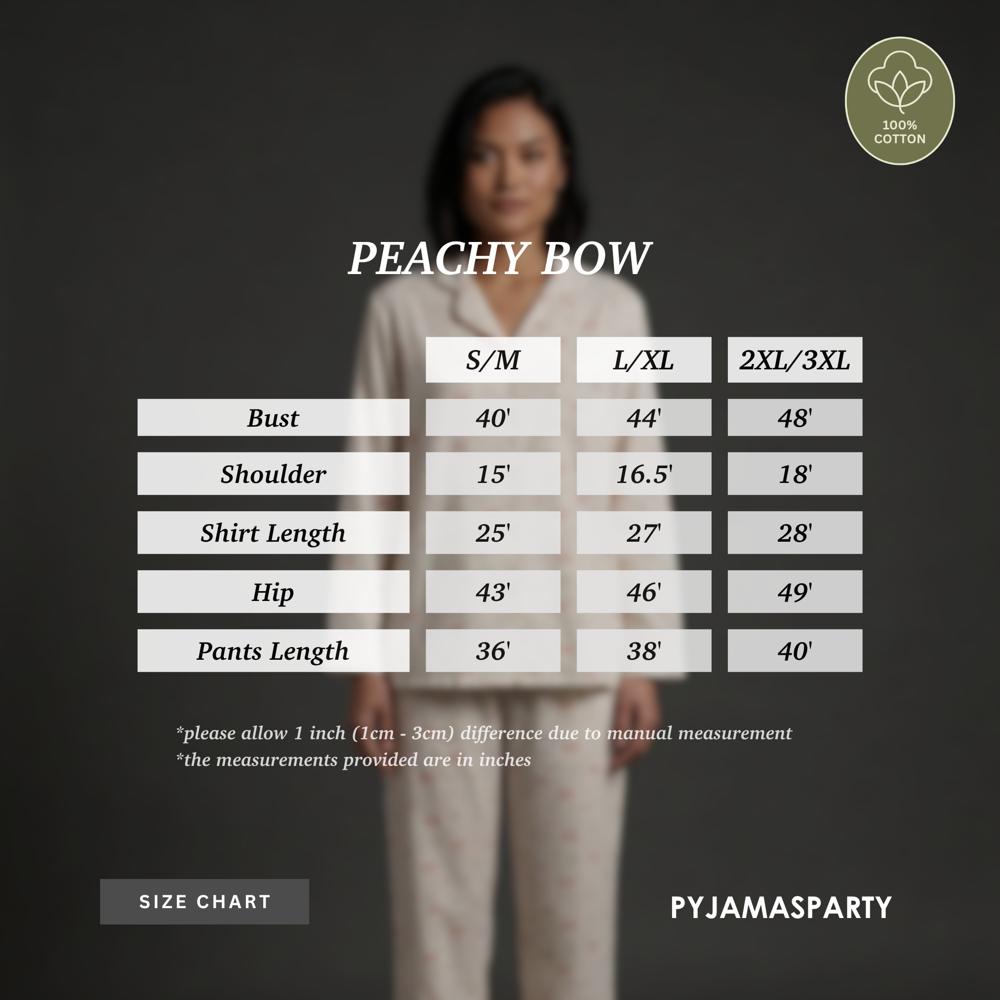 Peachy Bow - Size Chart
