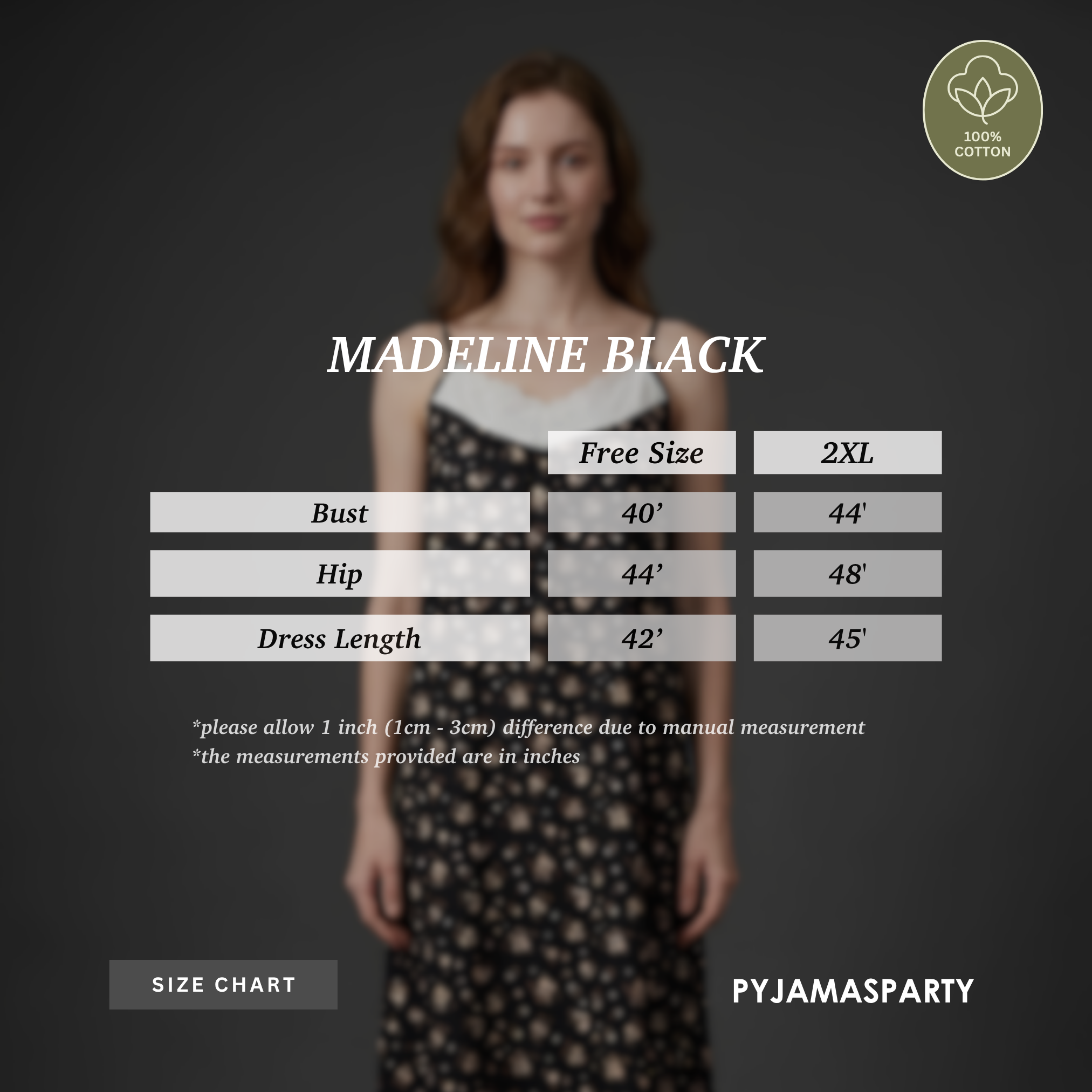 Madeline Black - Size Chart