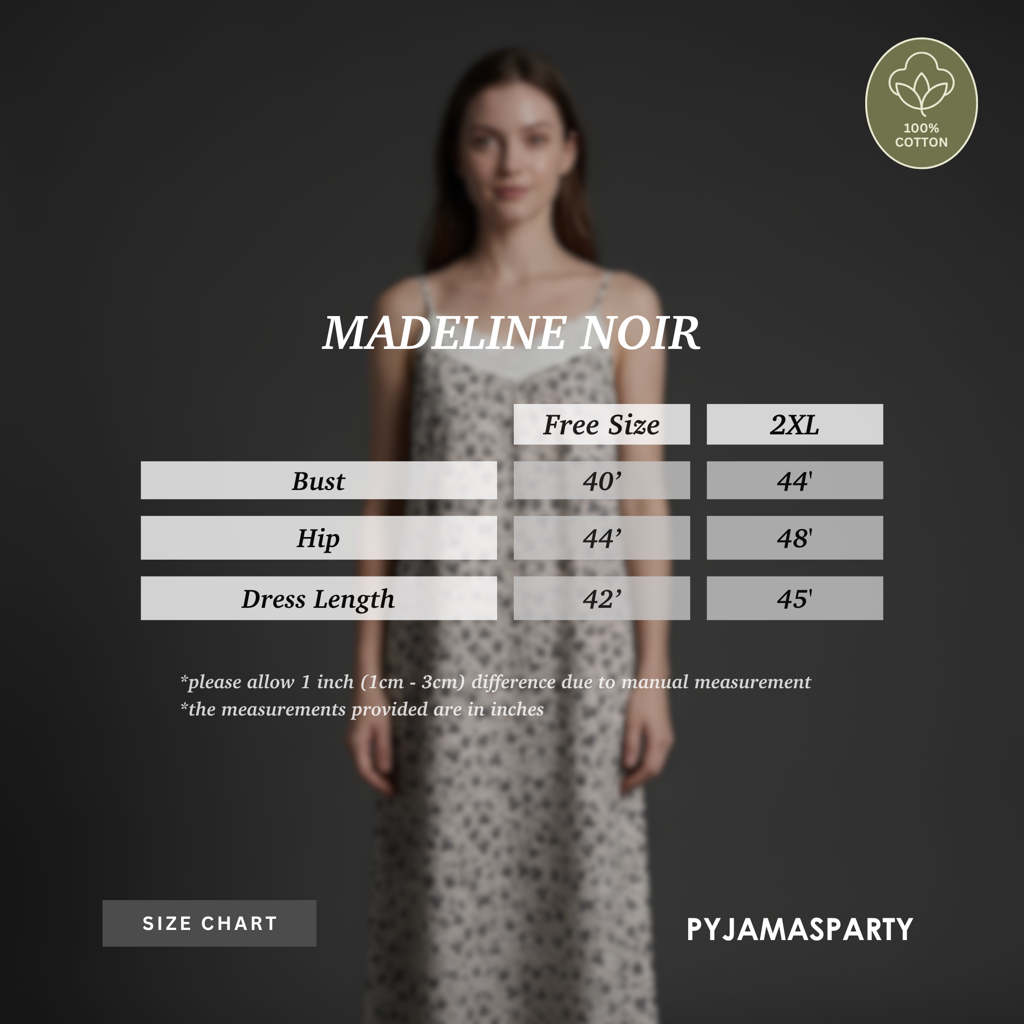 Madeline Noir - Size Chart