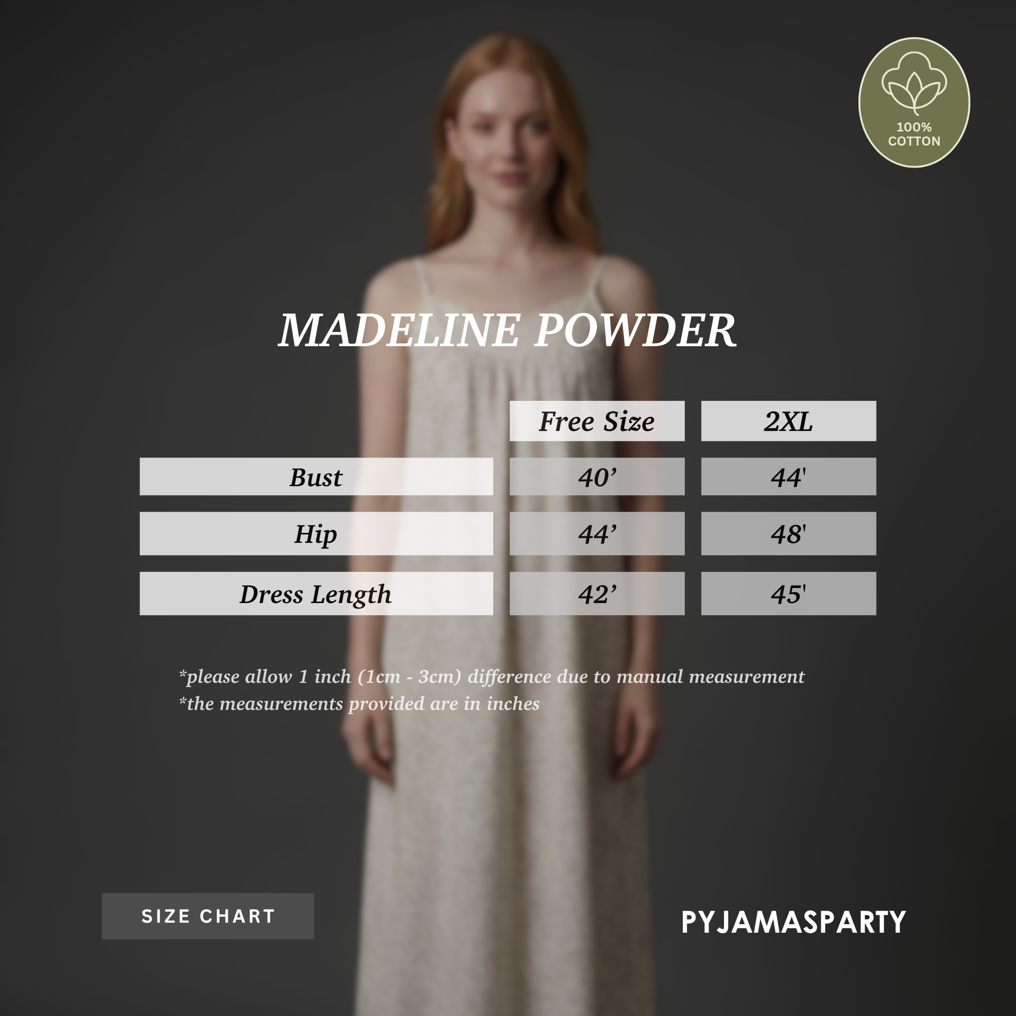 Madeline Powder - Size Chart