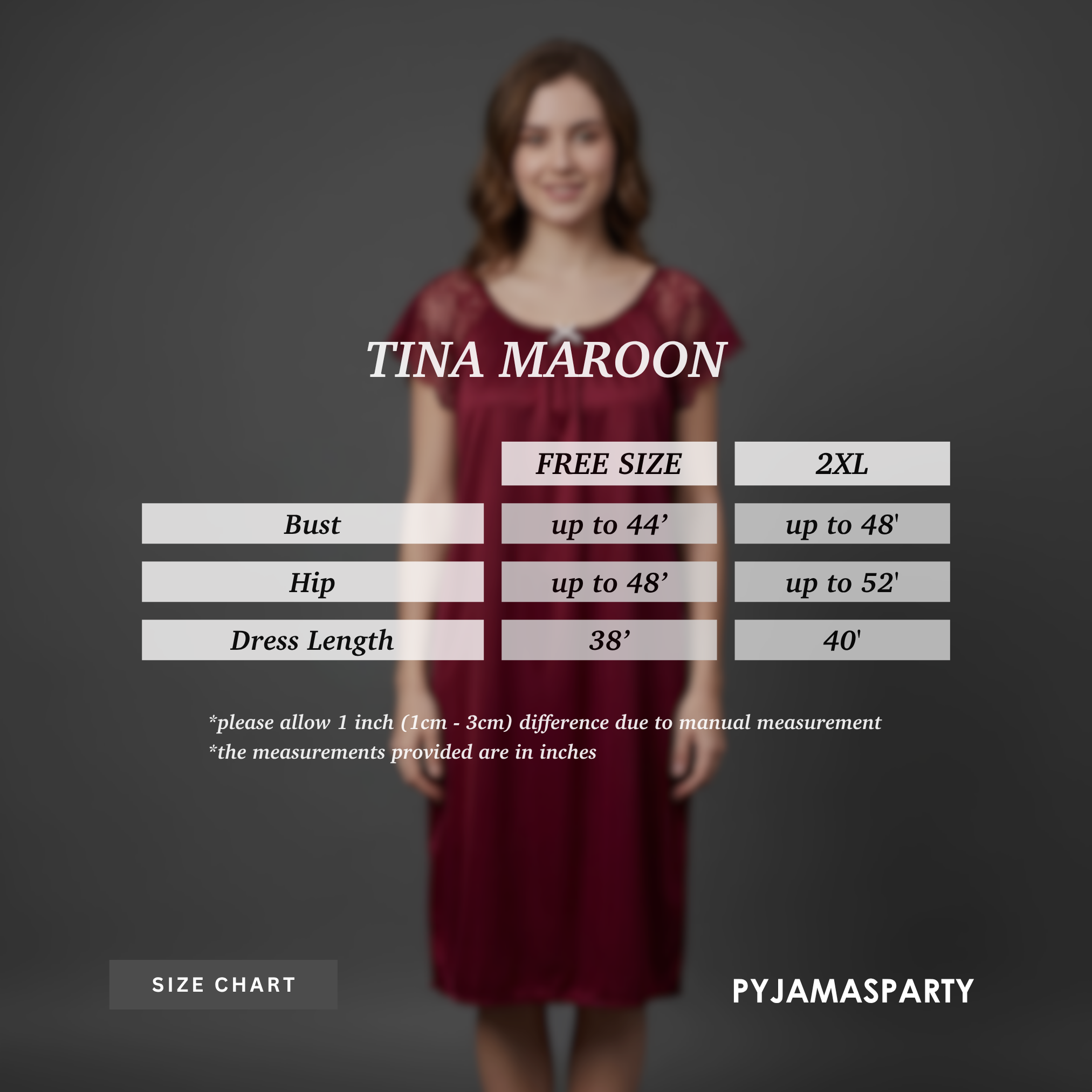 Tina Maroon - Size Chart