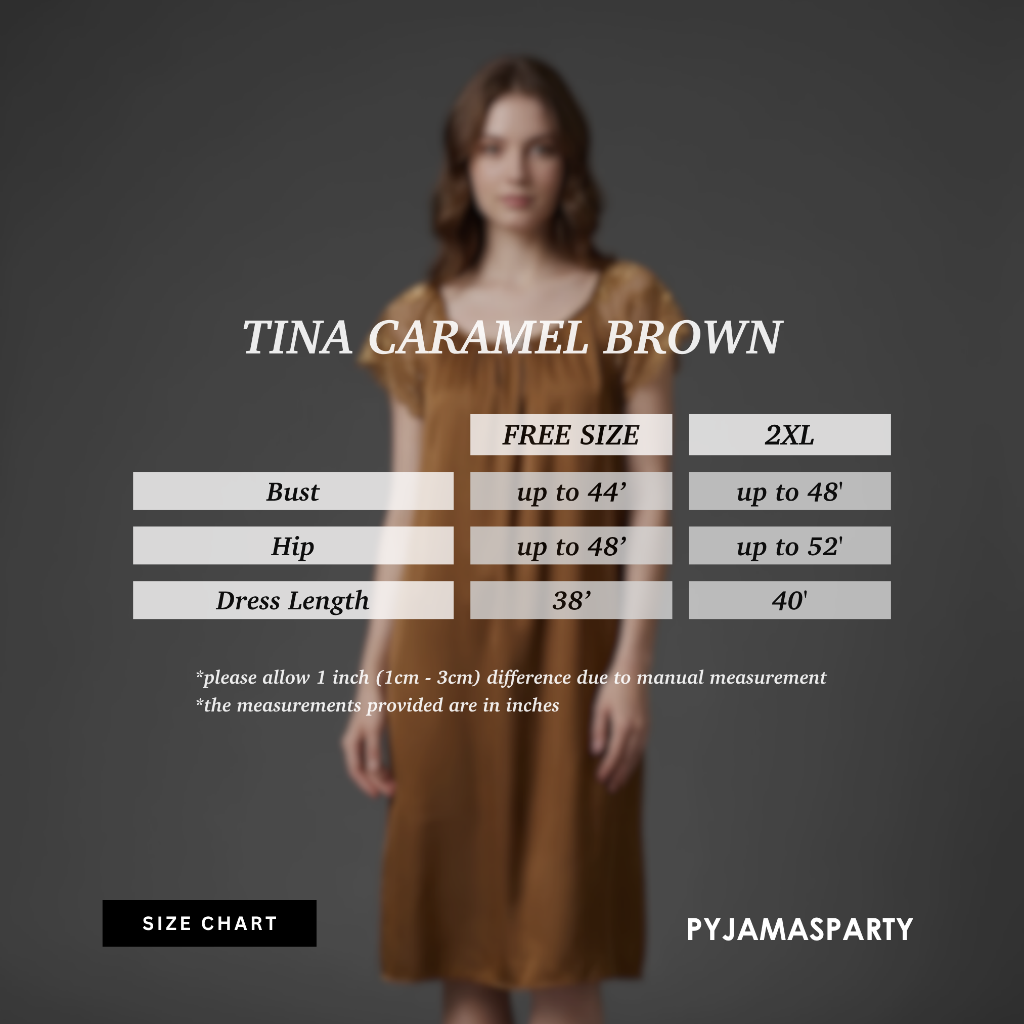 Tina Caramel Brown - Size Chart