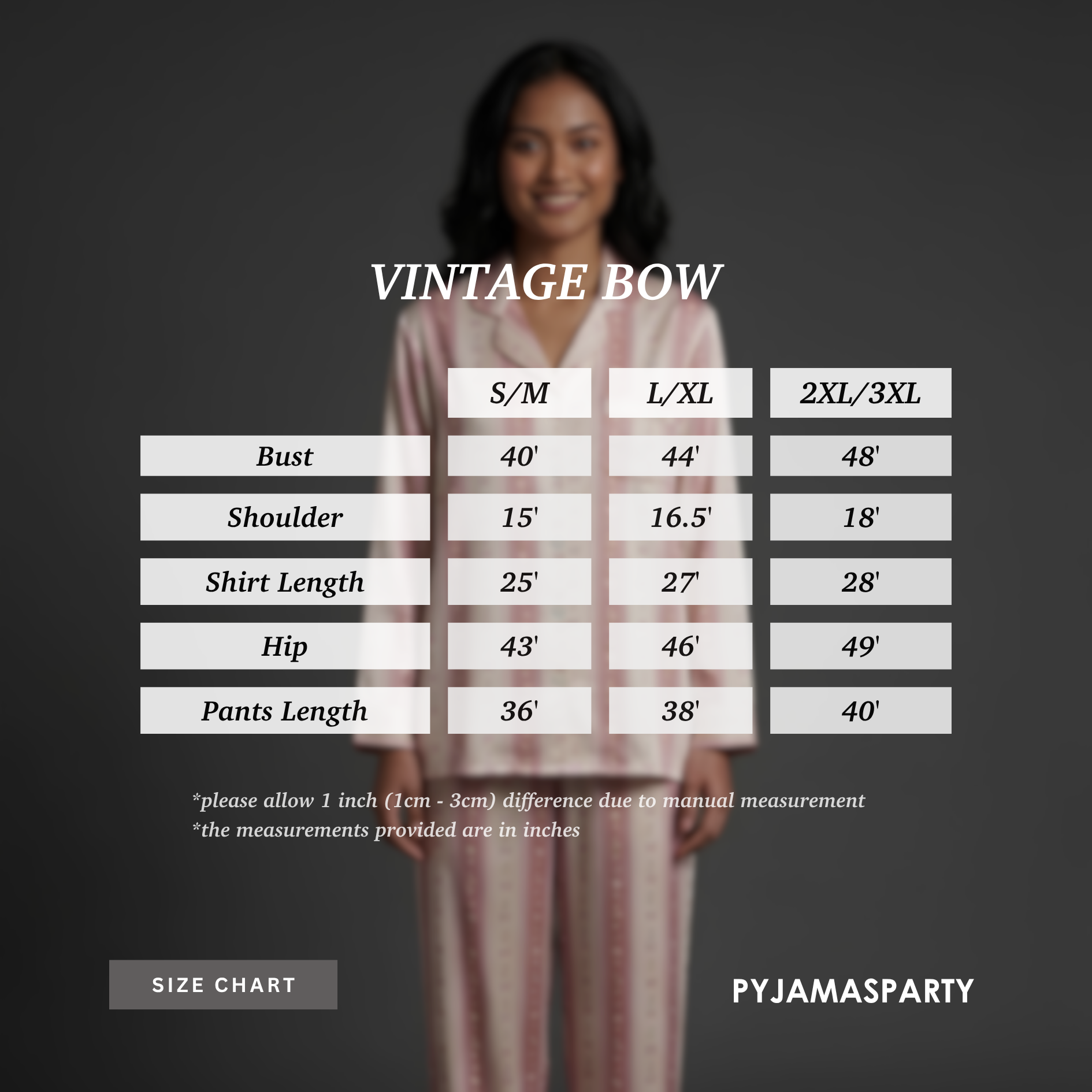 Vintage Bow - Size Chart