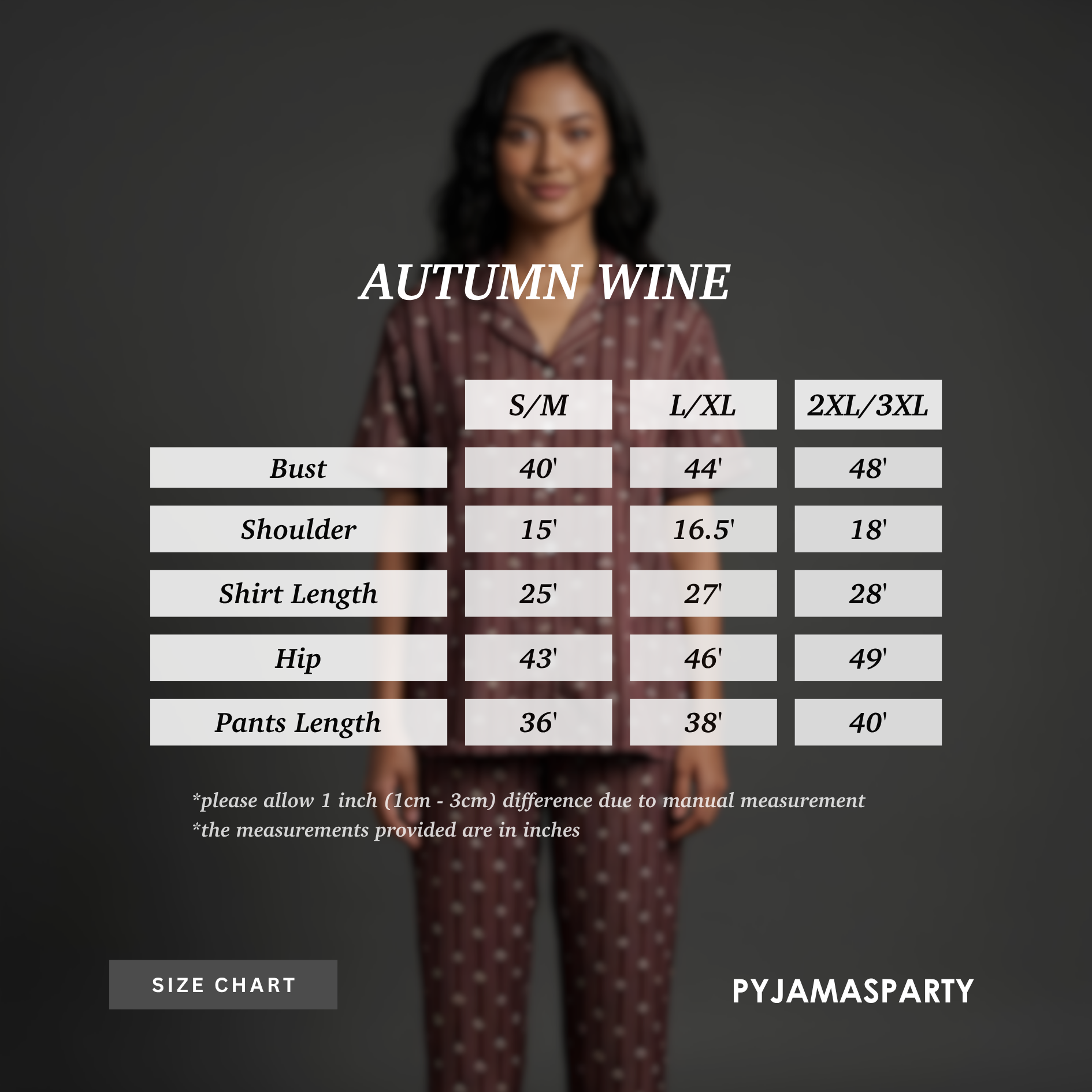 Autumn Wine - Size Chart