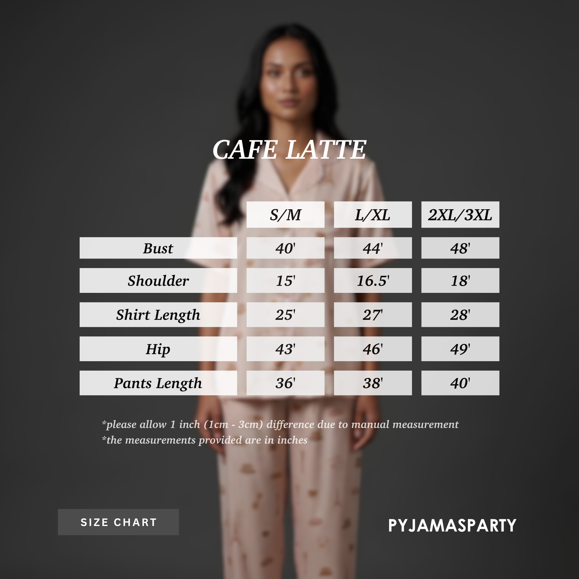 Cafe Latte - Size Chart