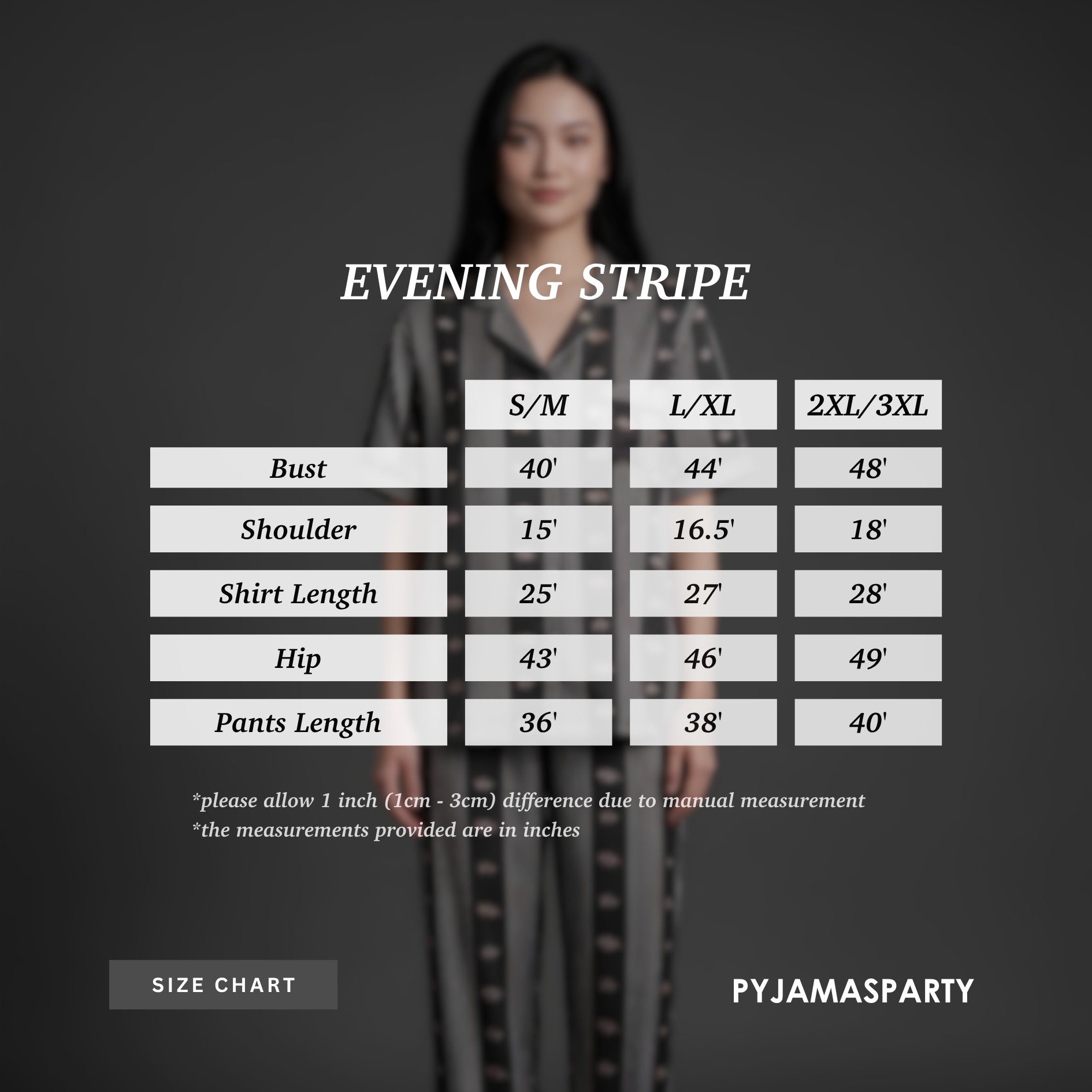 Evening Stripe - Size Chart