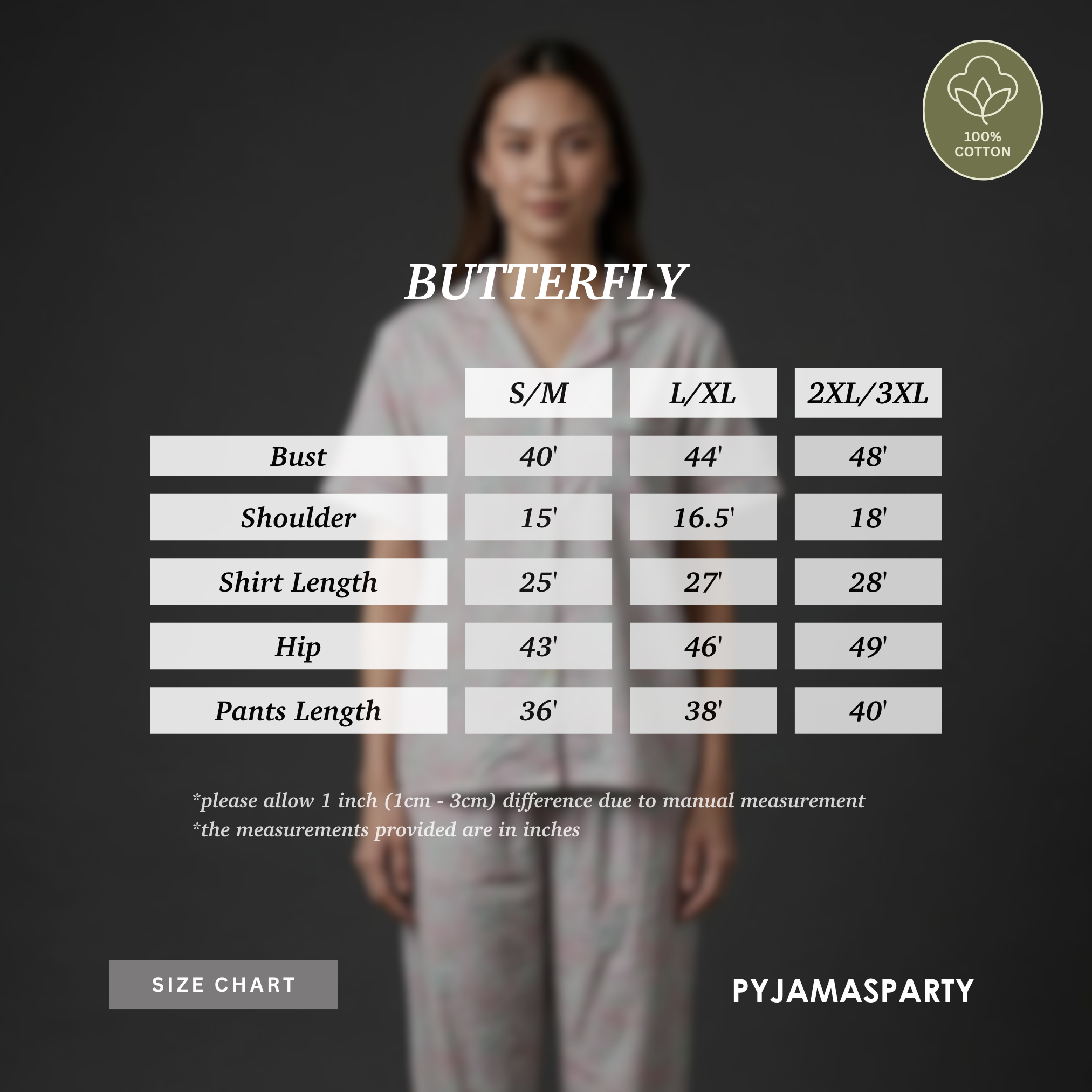 Butterfly - Size Chart