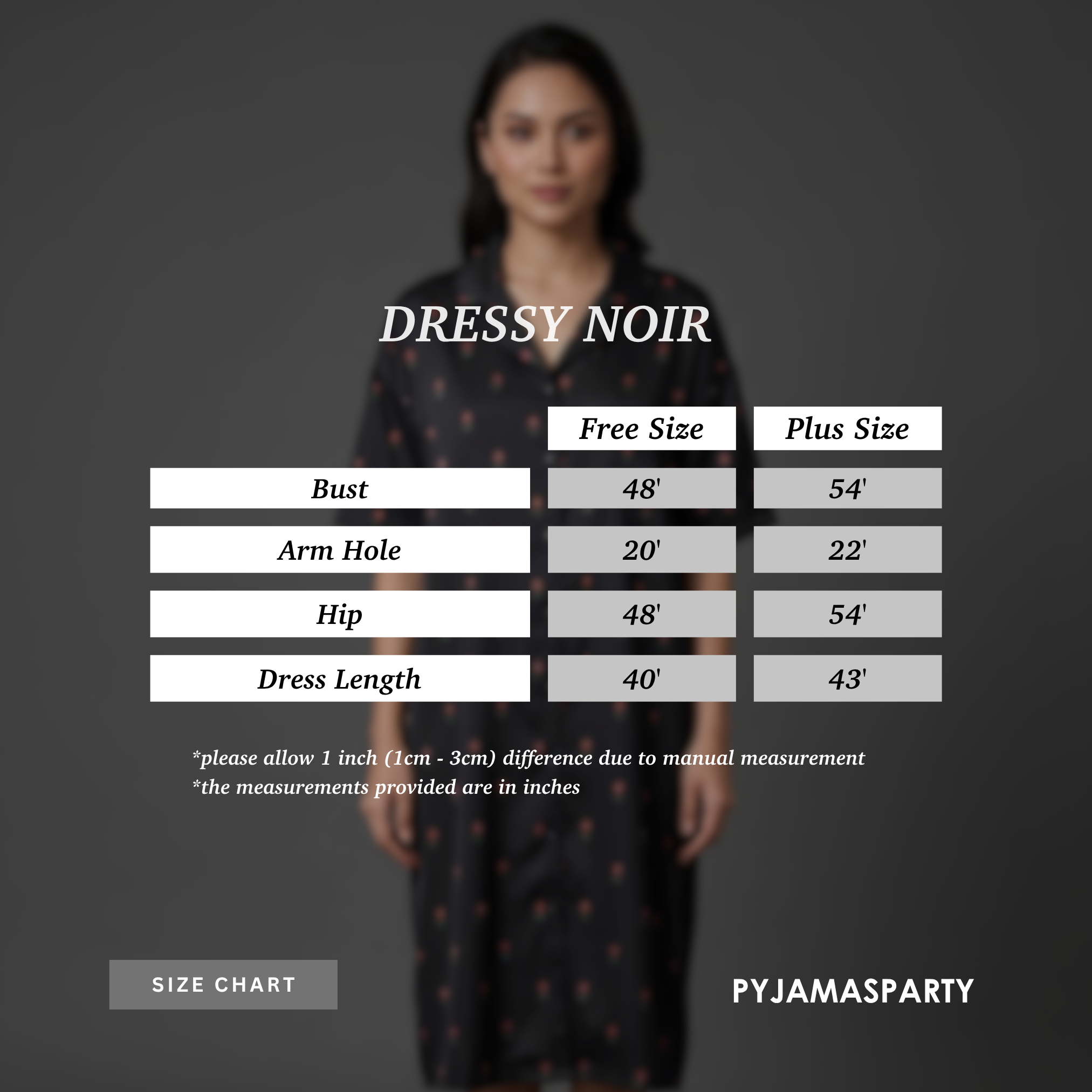 Dressy Noir - Size Chart
