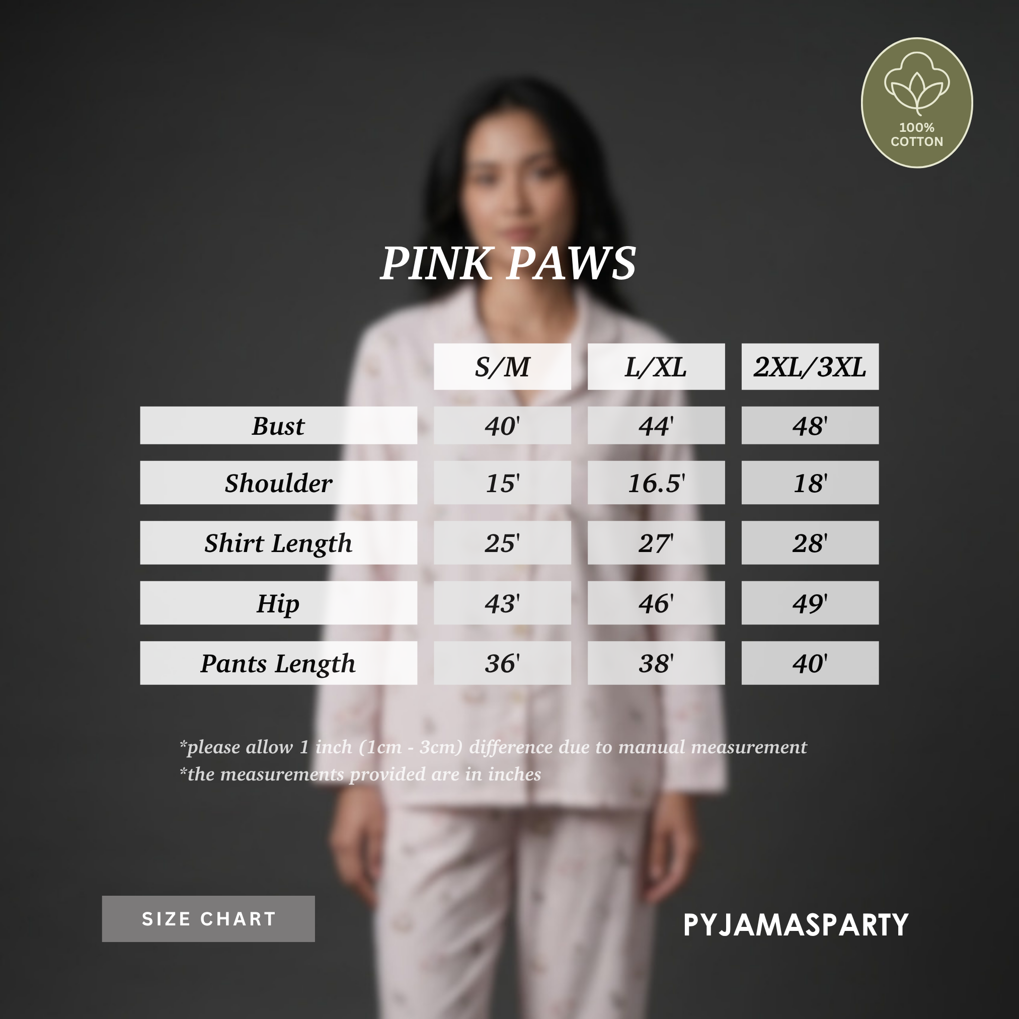 Pink Paws - Size Chart