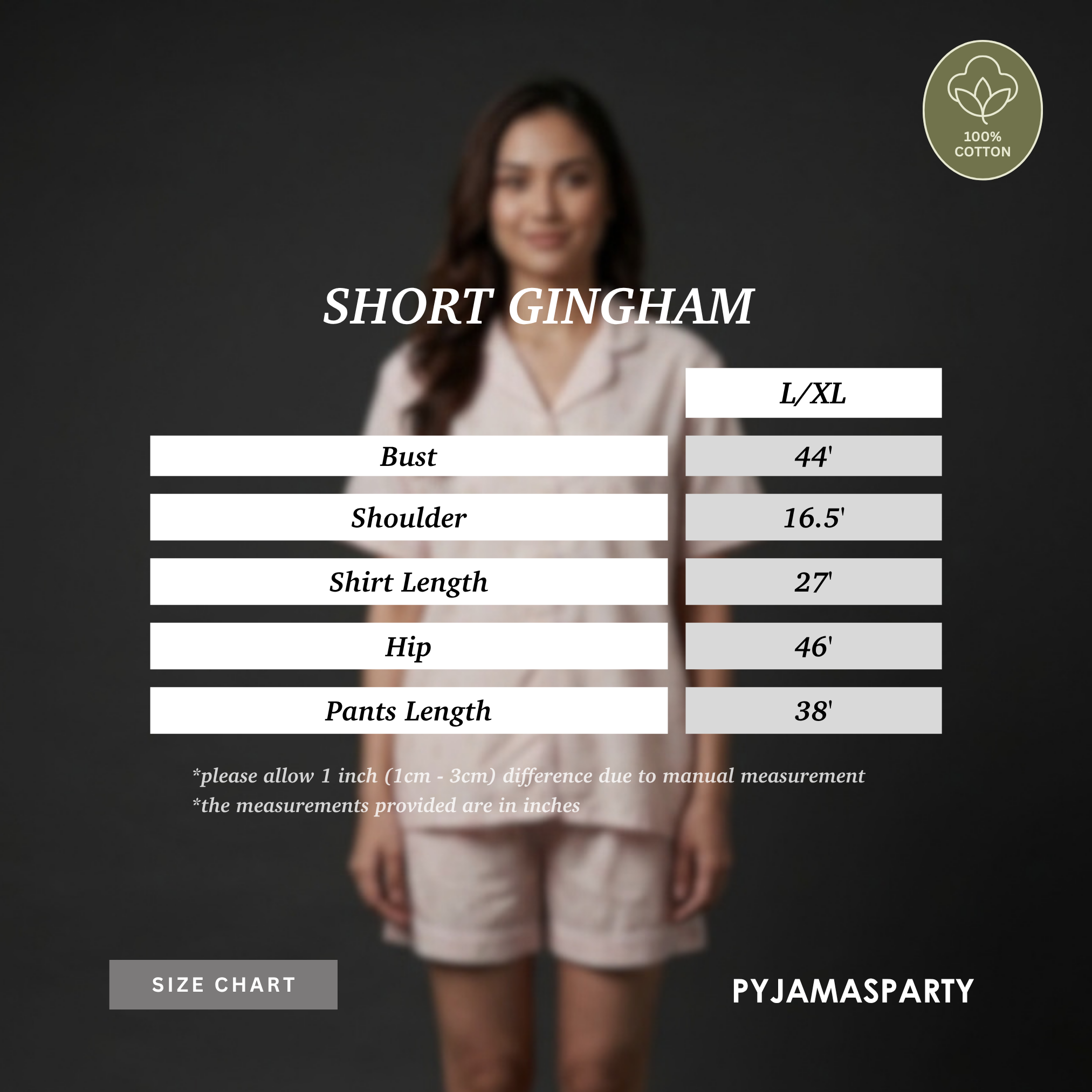 Short Gingham - Size Chart