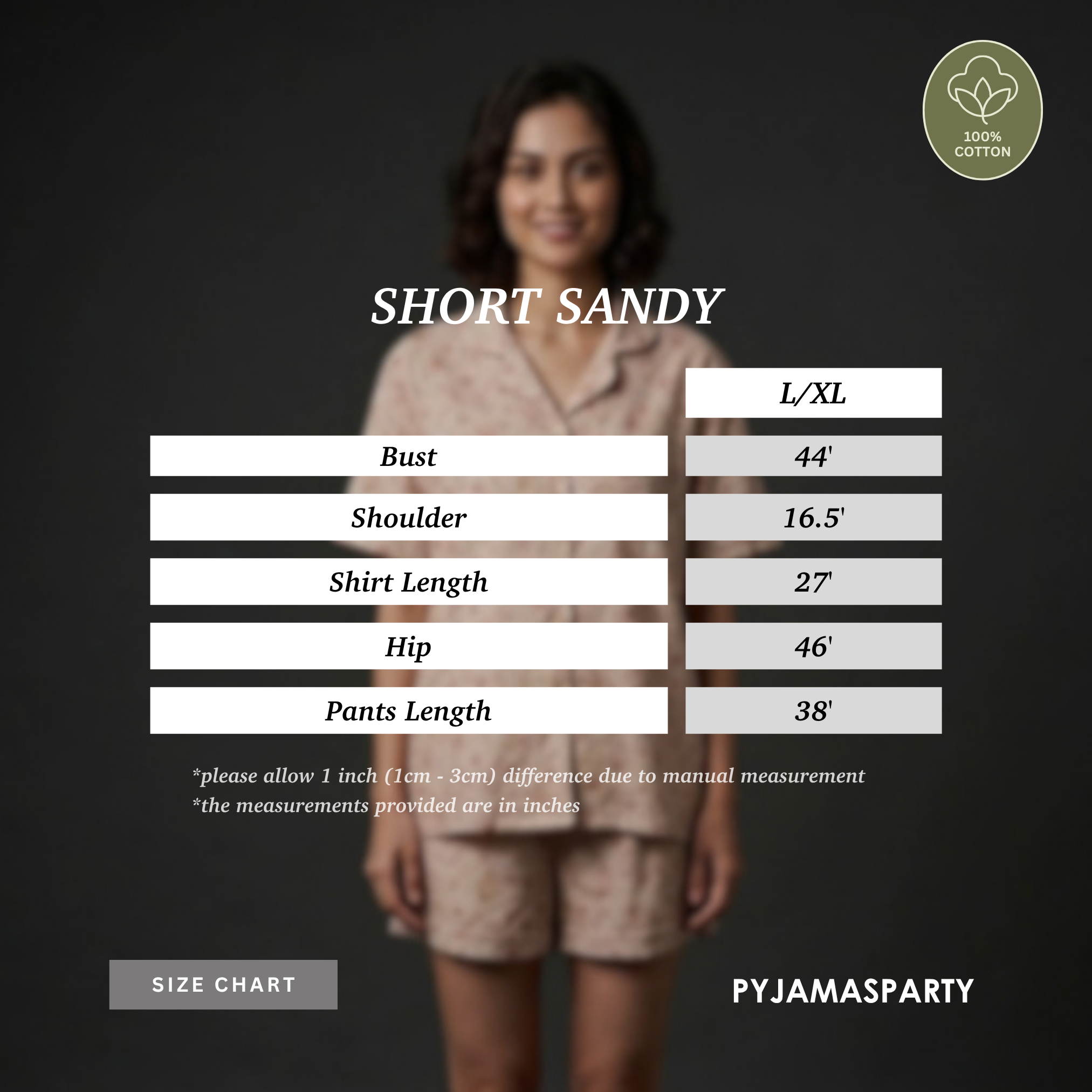 Short Sandy - Size Chart