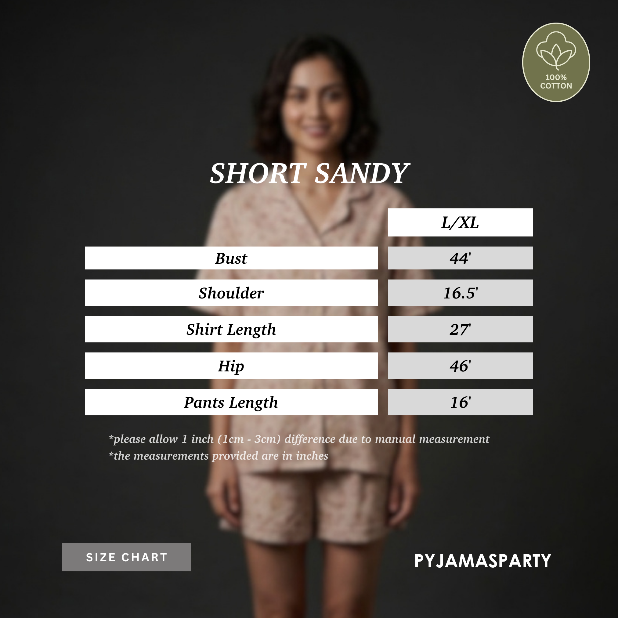 Short Sandy - Size Chart