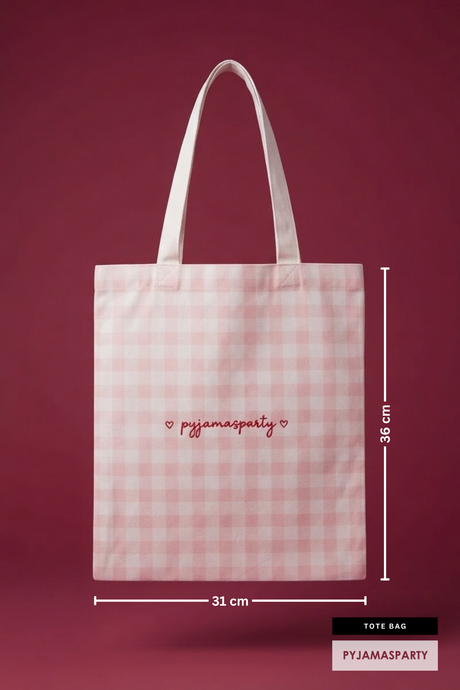 Tote Bag Gingham Pink Size Chart