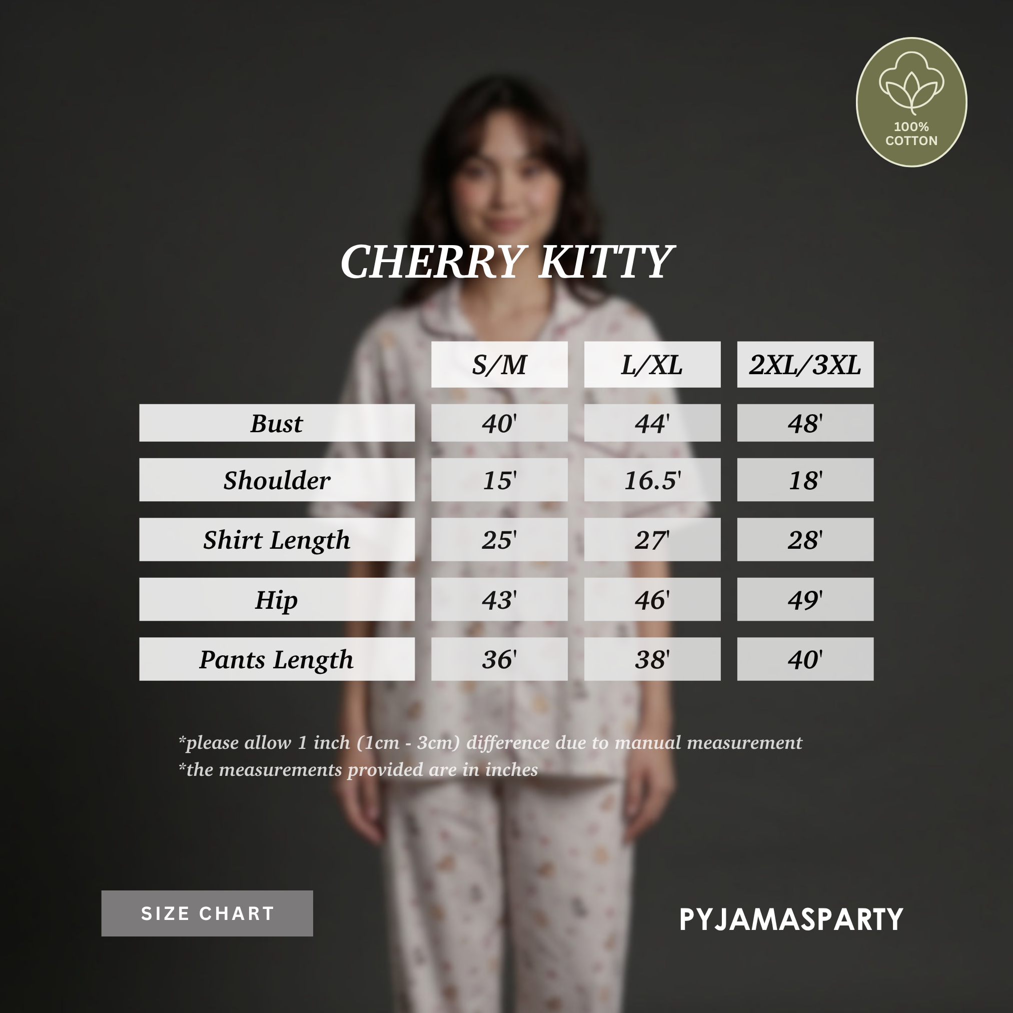 Cherry Kitty - Size Chart