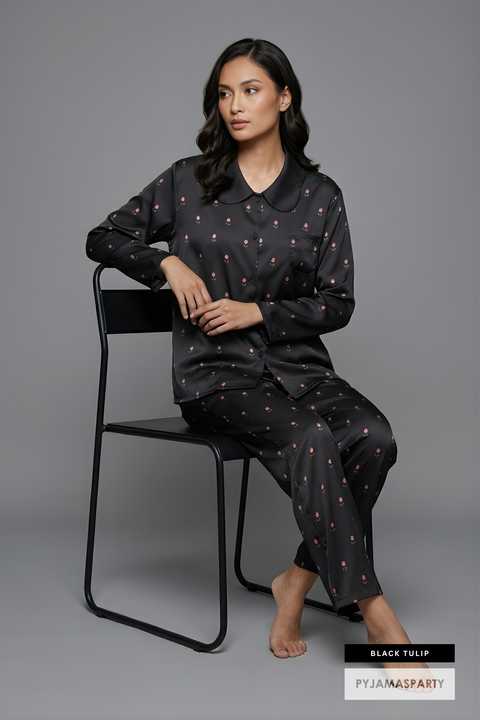 Tupc Pyjamas Black Tulip - Satin Pyjamas Set – Pyjamas Party