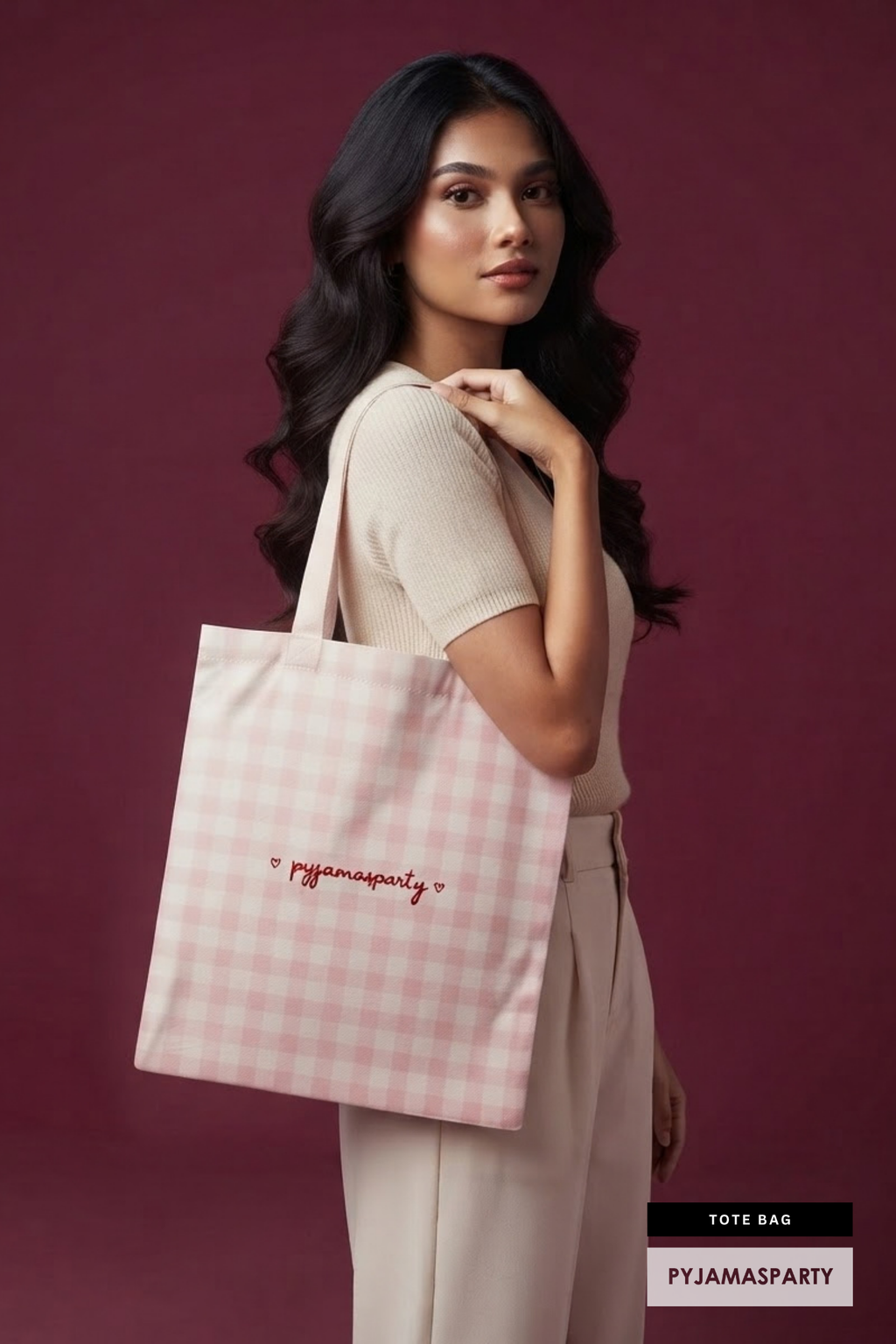 Tote Bag Gingham Pink (3)