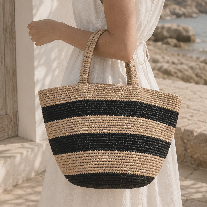 Stripe Raffia Tote
