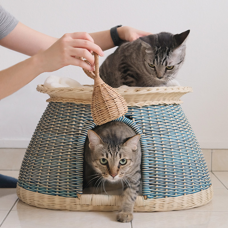 thumbnail image 2 of Indoor Outdoor Cat Nest HUANGTNG Hanging Cat Hammock Bed - Imitation Rattan Basket For Indoor & Outdoor Use Cat Hanging Bed 2 of 13