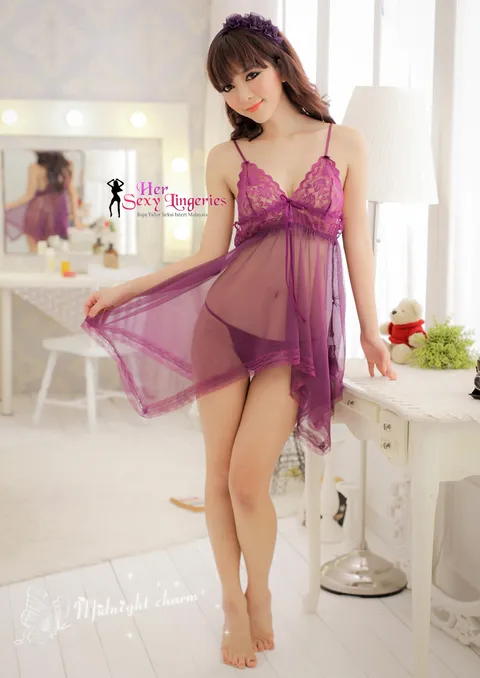 BDY587 Midnight See True Babydoll Sleepwear Nightwear Lingerie Sexy. (Purple).jpg