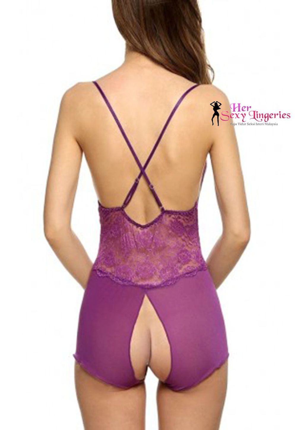 BDY1028PP  Luxury Lace Mesh Teddie Open Crotch Lingerie (Purple)3.jpg