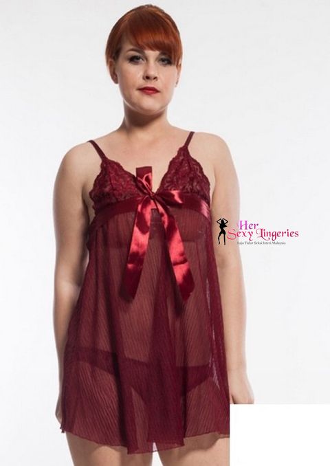 Plus Size Romantic Babydoll Lingerie Sleepwear Nightwear Sexy. (Maroon) PYS036 2.jpg