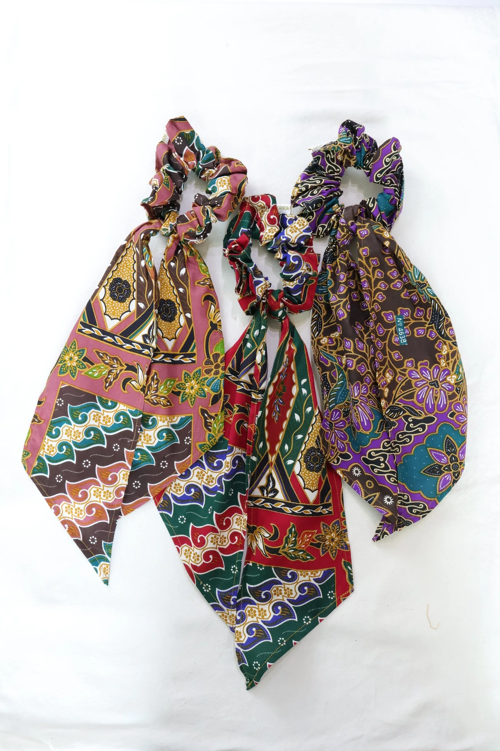 Batik Midi Scrunchie w/ Ribbon [Set of 3] - Pistachio