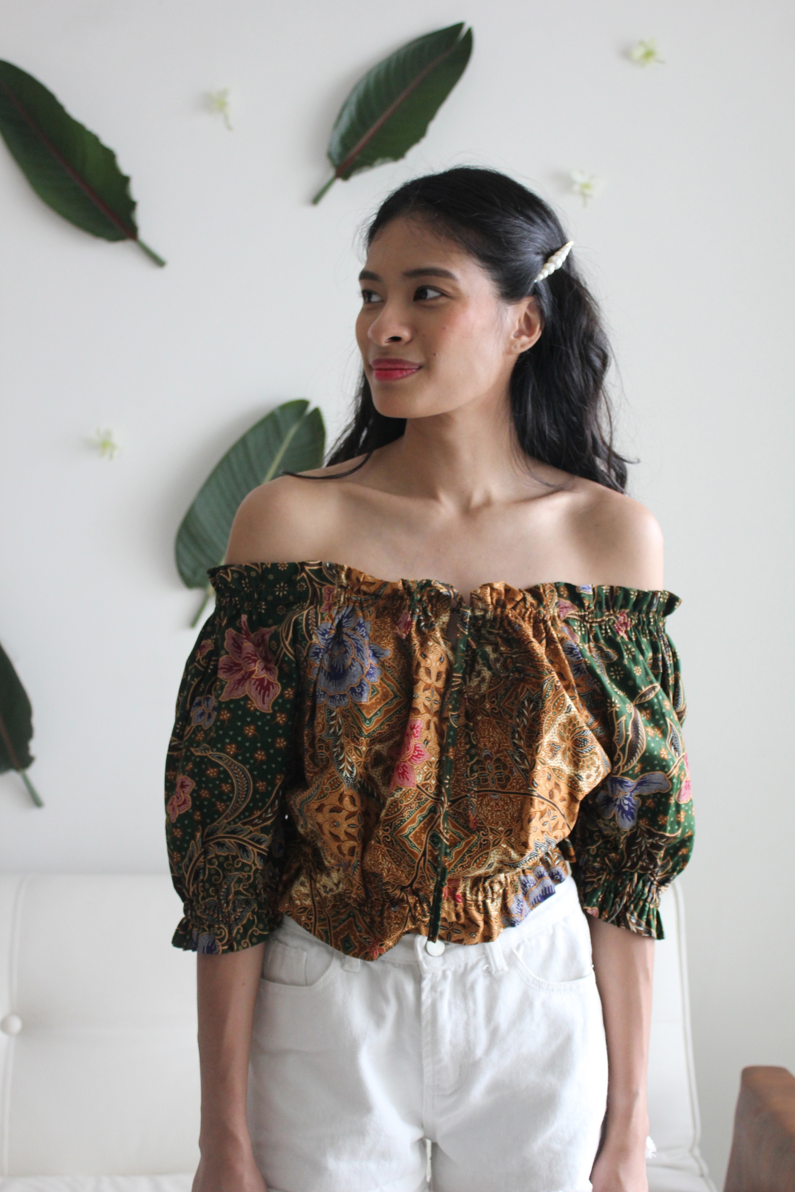 Cropped Batik Top - Forest letters
