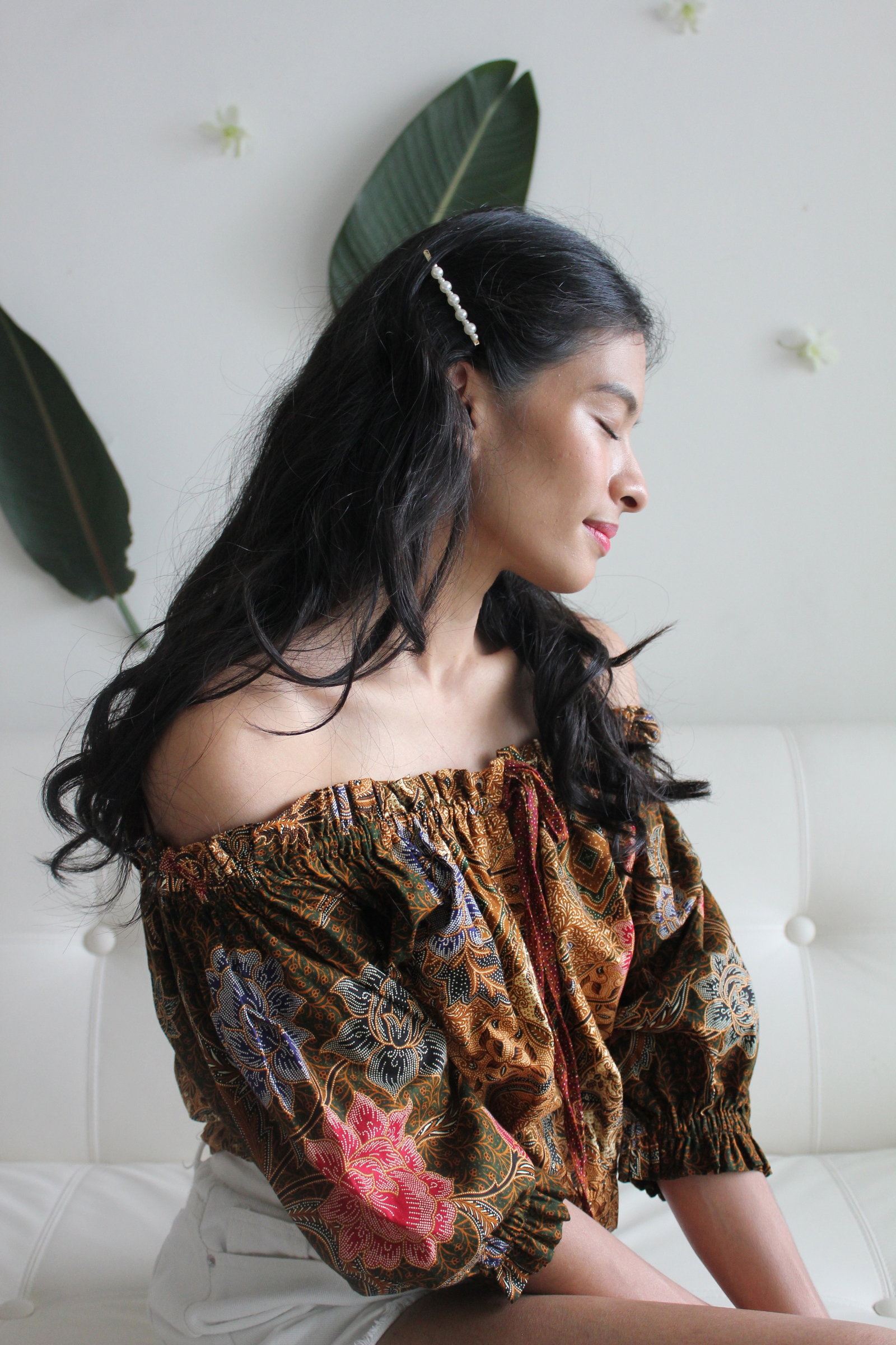 Cropped Batik Blouse - Olive