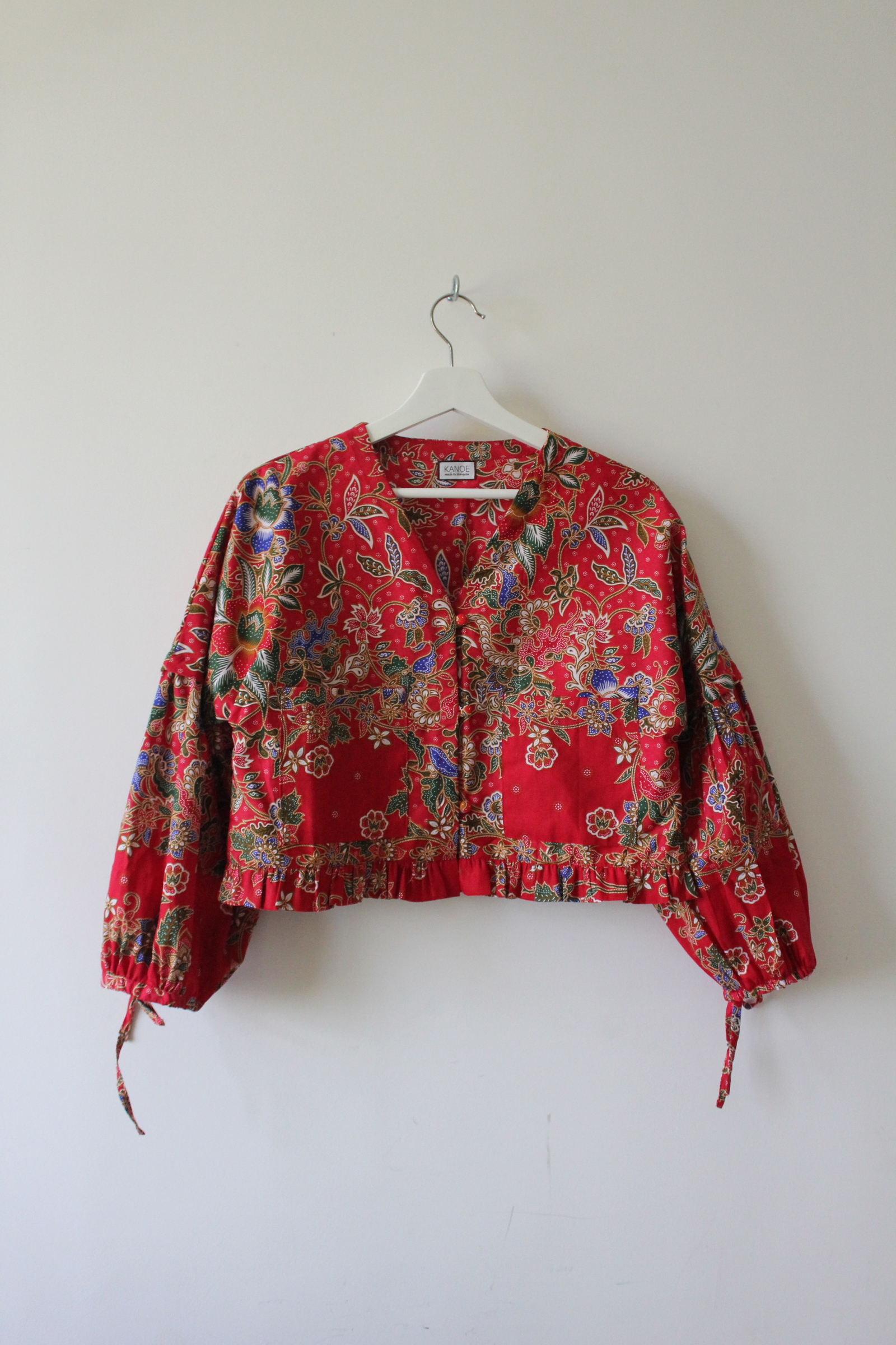 Batik Cropped Jacket - Red Polka