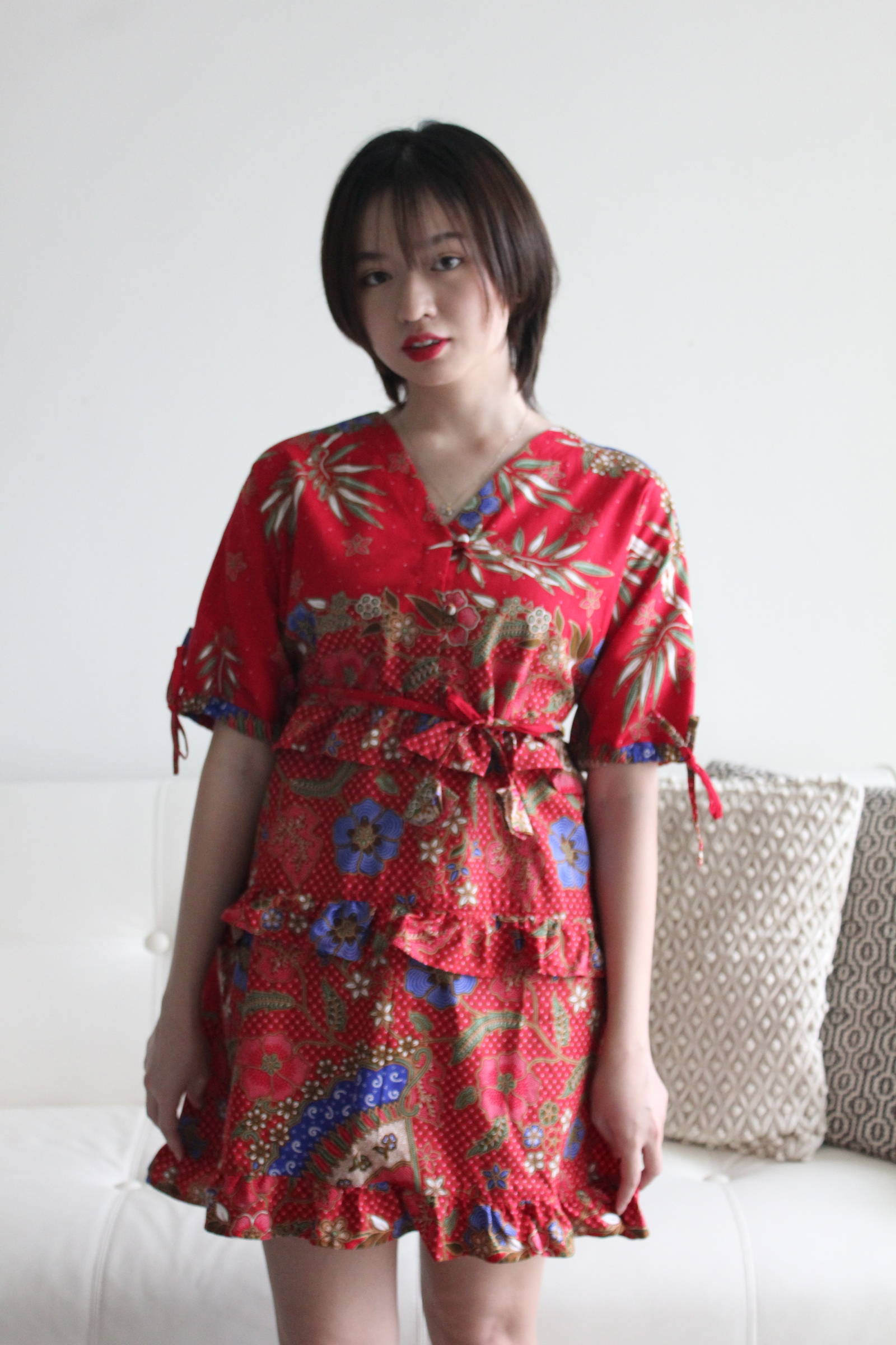 Batik Frill Dress - Red Bliss