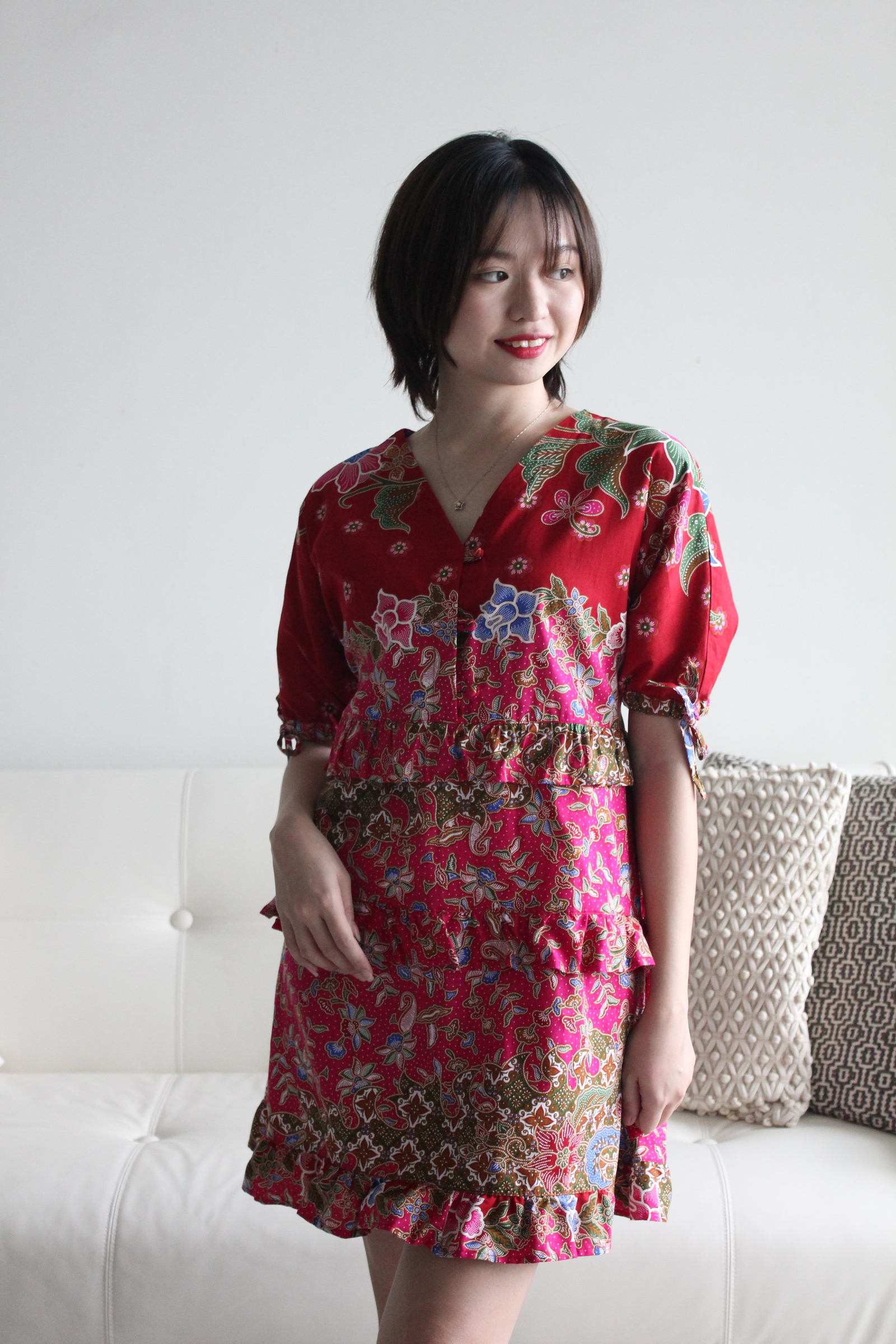 Batik Frill Dress - Bougainvillea