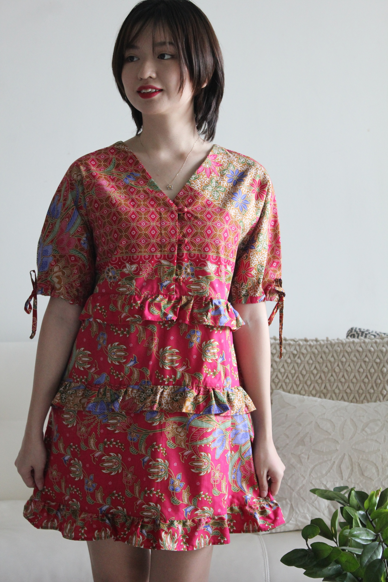 Batik Frill Dress - Red Tiles