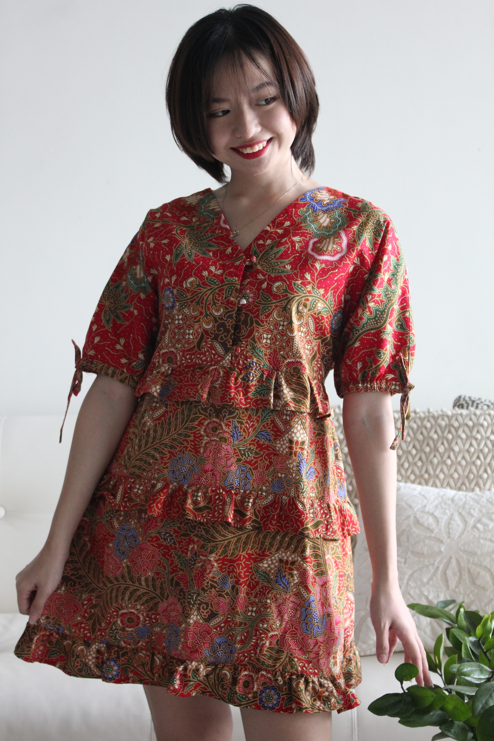 Batik Frill Dress - Warm Rue