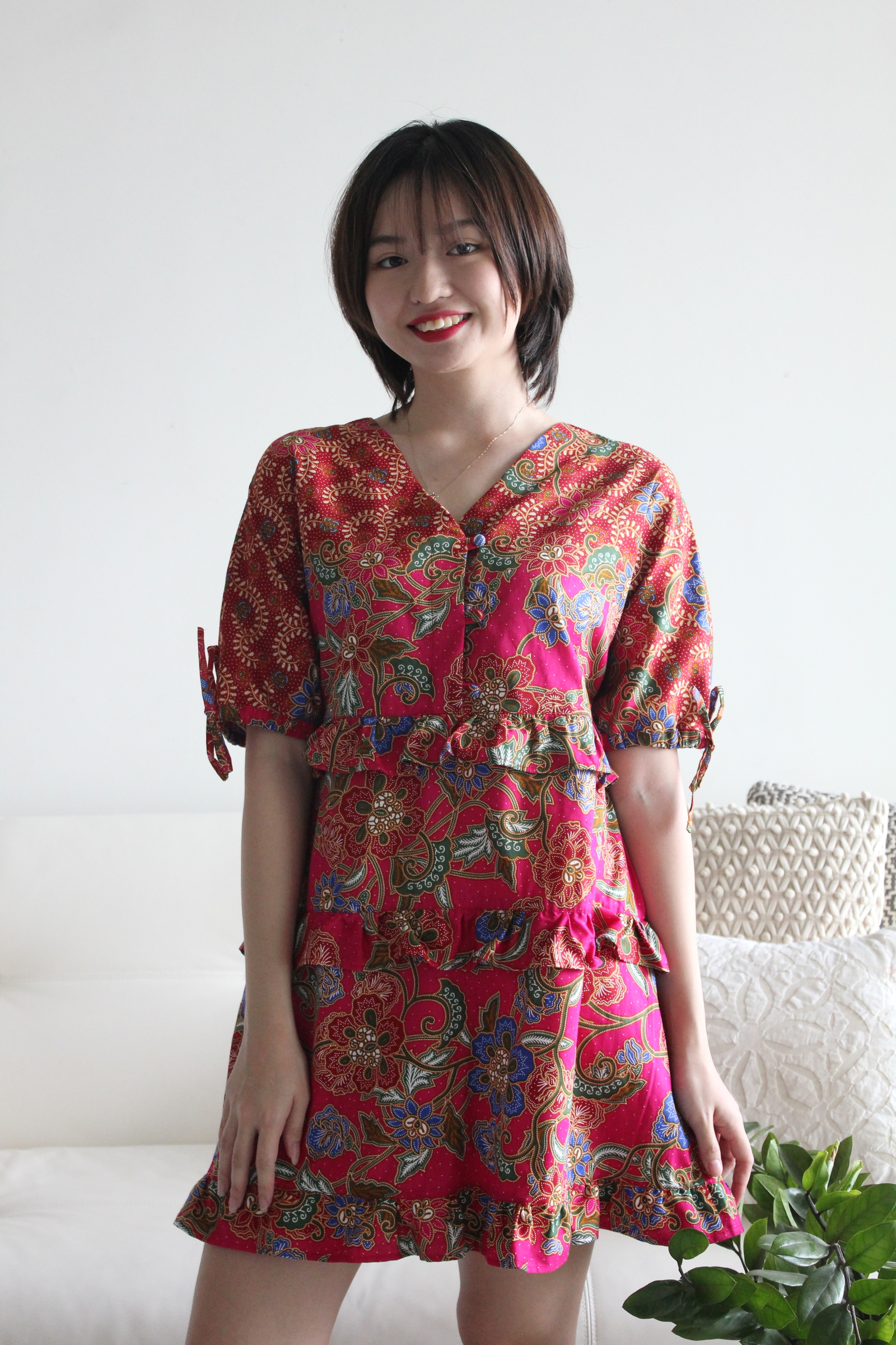Batik Frill Dress - Fushia Flo