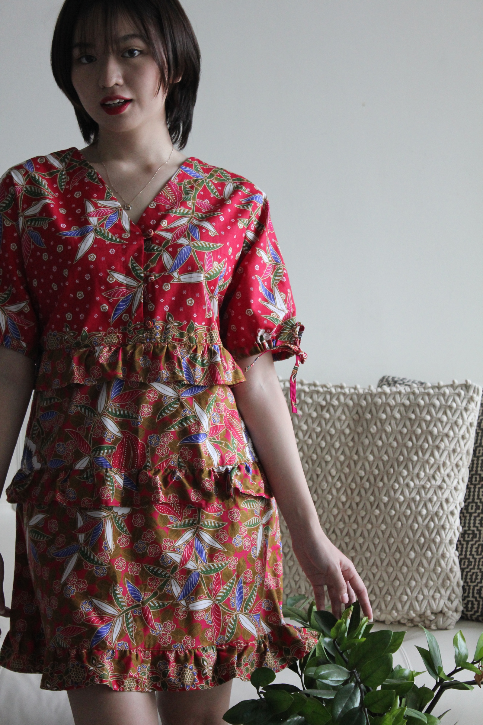 Batik Frill Dress - Bamboo Gold