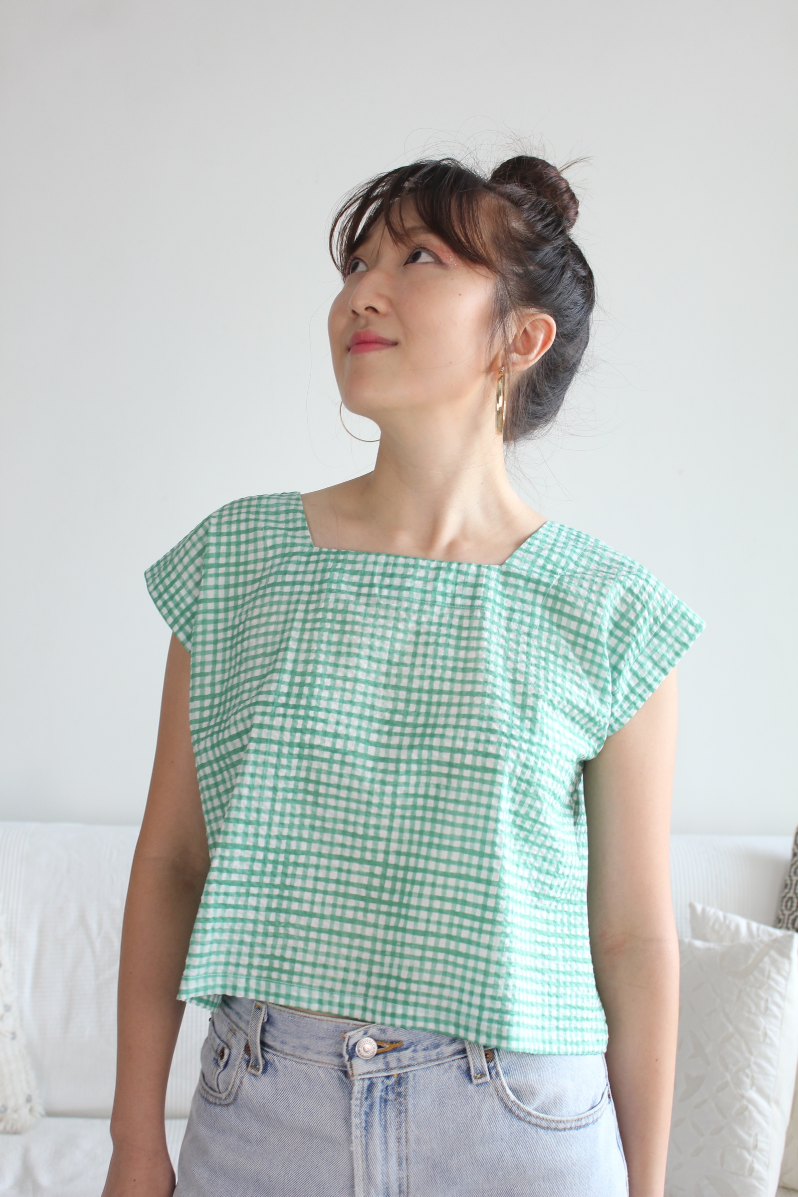 Boxy Top - Gingham Green