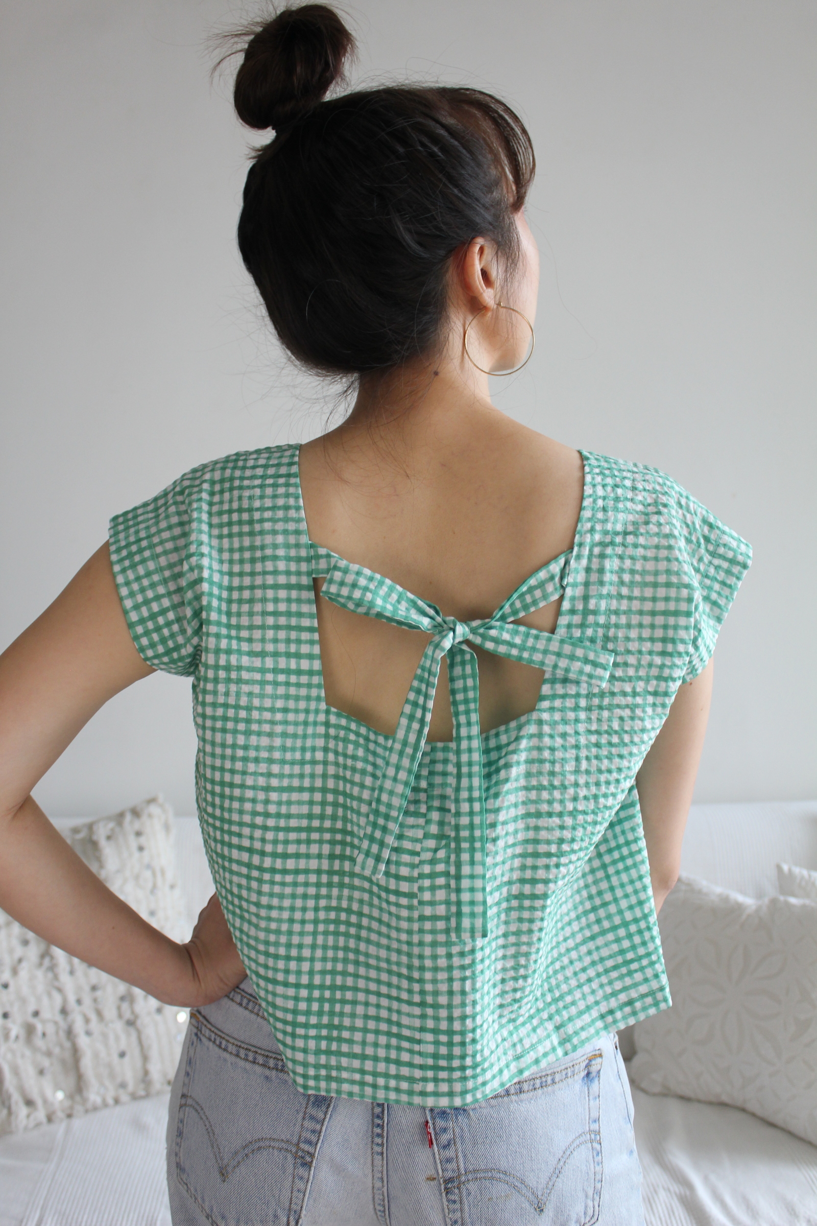 Boxy Top - Gingham Green