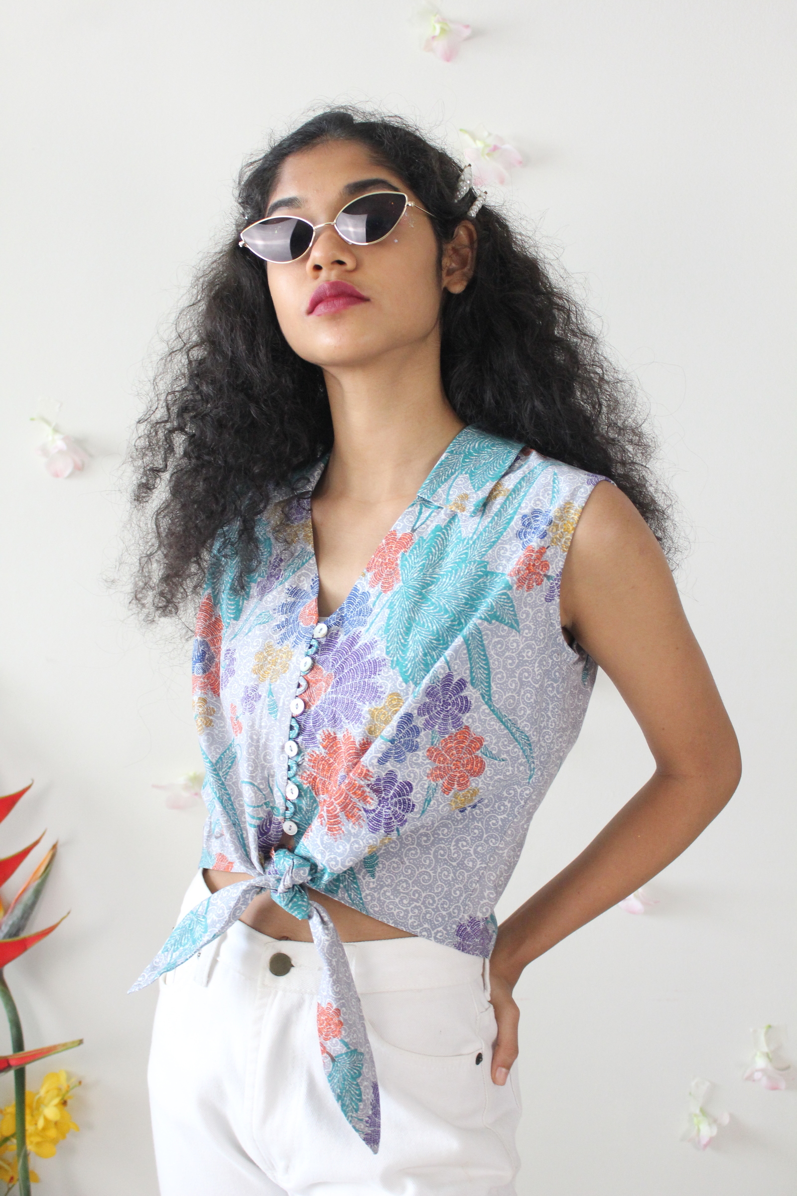 Pastel Sleeveless Vintage Top - Jenna ( Handstamped Batik )