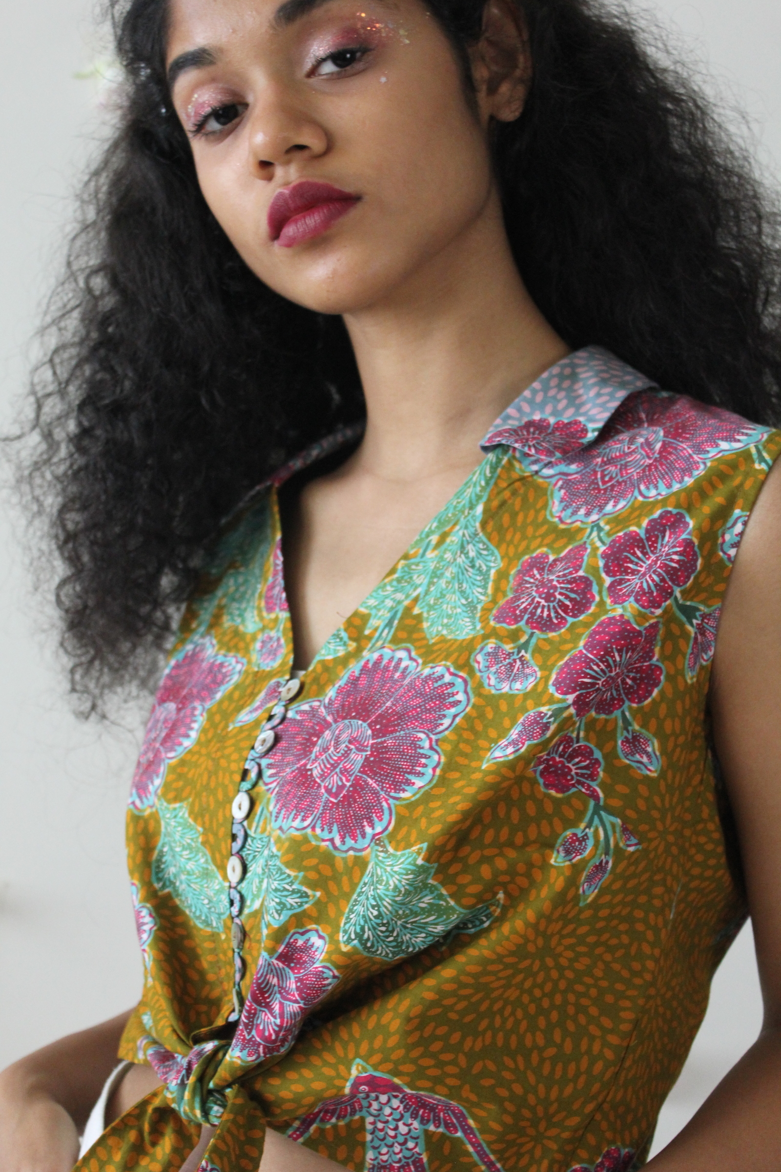 Pastel Sleeveless Vintage Top - Twiggy ( Handstamped Batik )